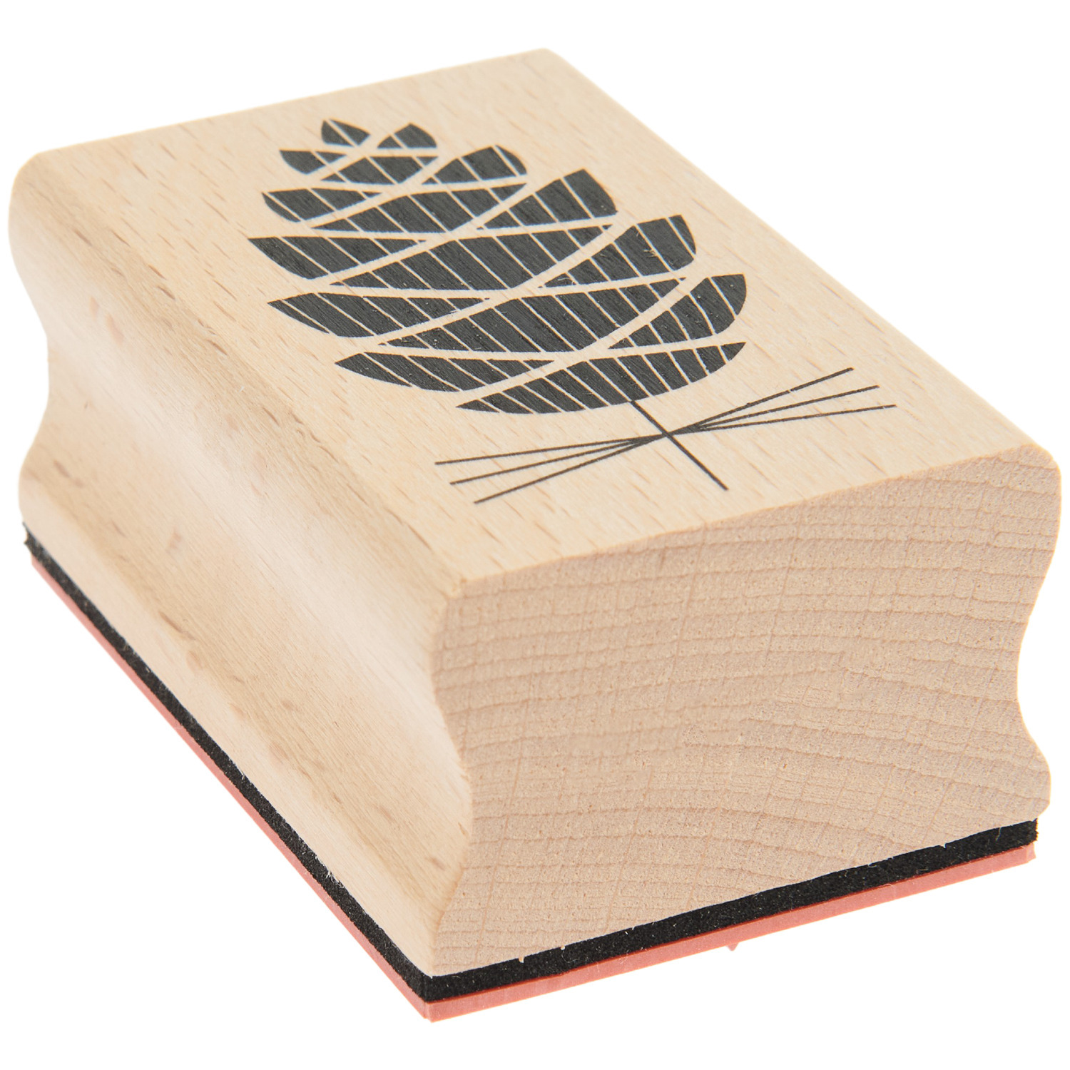 Paper Poetry Stempel Put a Bow on It Zapfen zeigt einen stilisierten Zapfen auf Holzblock. Größe 40x60mm, von Rico Design.
