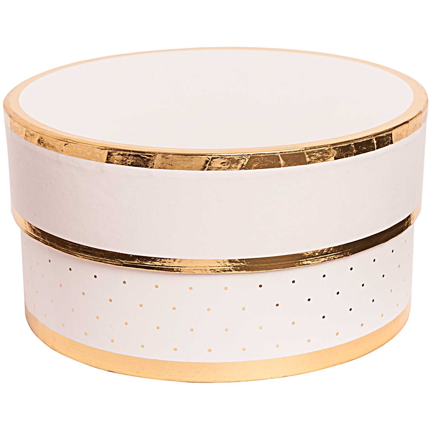 Paper Poetry Geschenkschachtel rund rosa von Rico Design, elegant mit goldenen Akzenten verziert. Ideal für stilvolle Geschenkverpackungen.