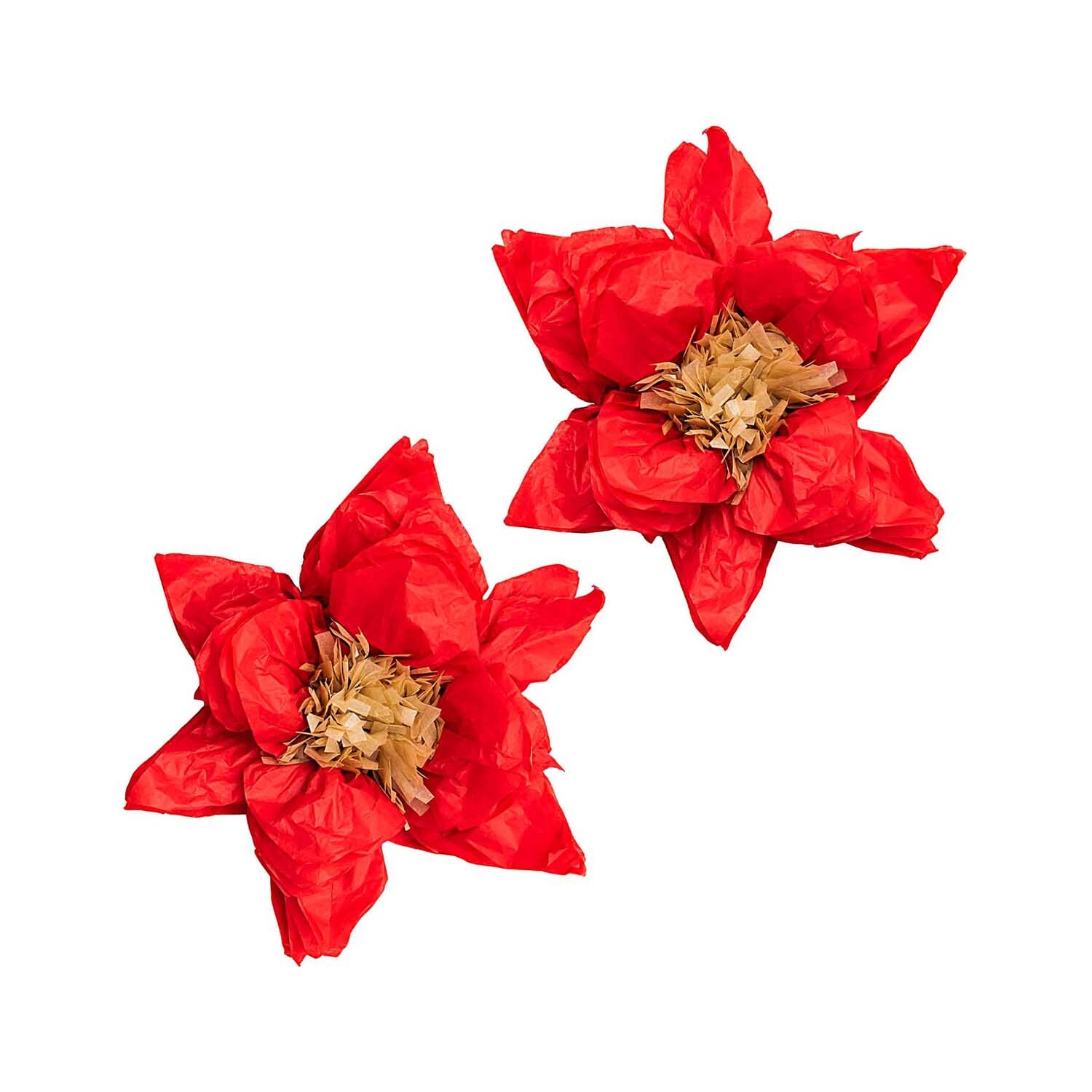 Seidenpapierblumen Weihnachtsstern 25cm, 2 Stück von Rico Design in leuchtendem Rot, ideal für festliche Dekorationen.