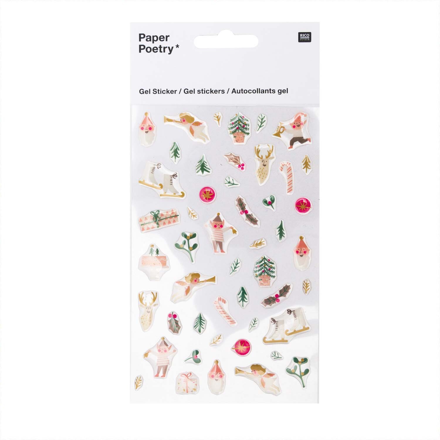 Paper Poetry Gelsticker Jolly Christmas pastell mit weihnachtlichen Motiven wie Rentieren und Tannenbäumen von Rico Design.