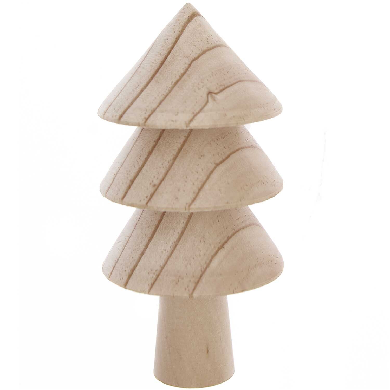 Tanne aus Holz natur von Rico Design: Dekorative, minimalistische Holzfigur in Form eines stilisierten Tannenbaums.