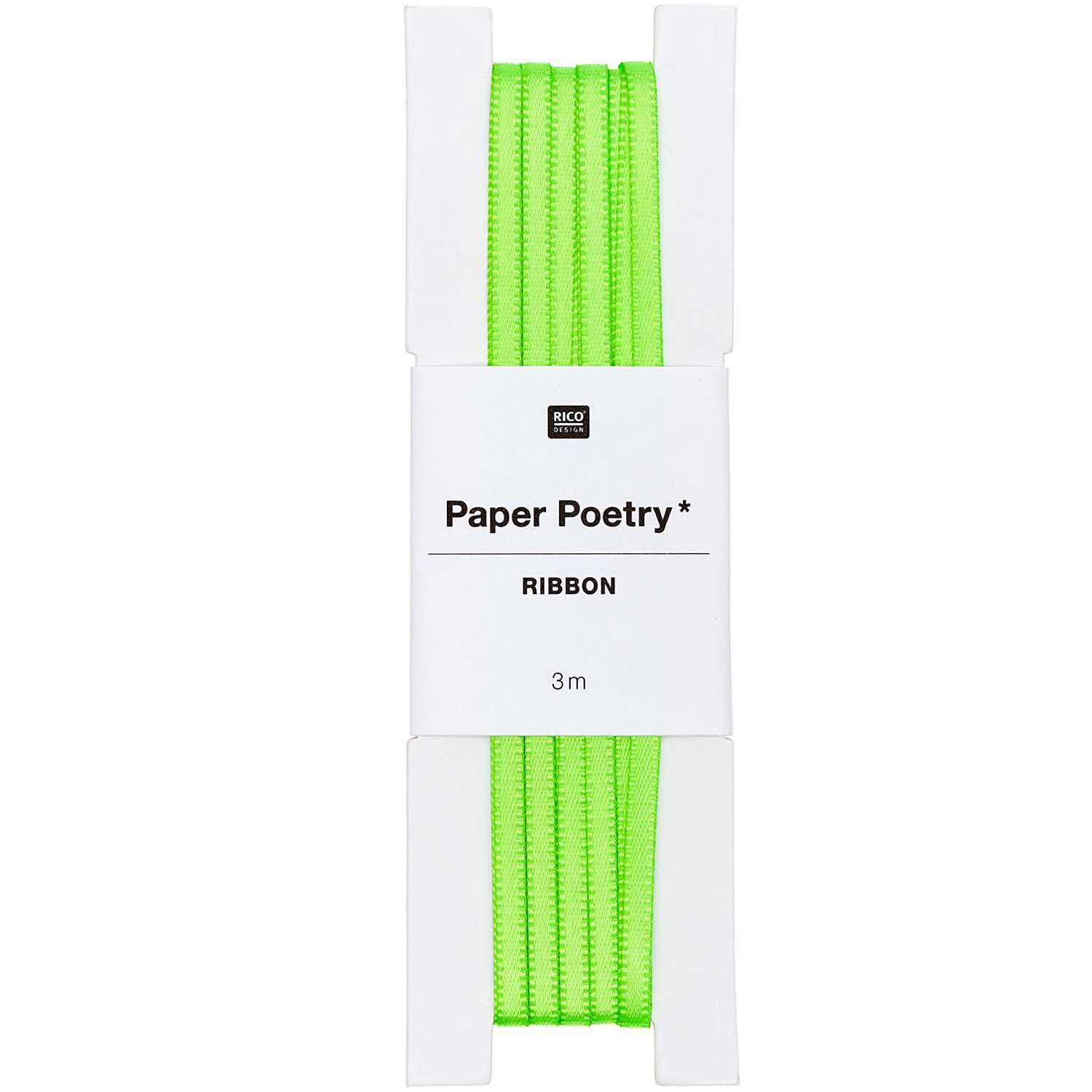 Paper Poetry Satinband 3mm 3m Farbe Neon Grün von Rico Design Paper Poetry Satinband 3mm 3m in leuchtendem Neon Grün von Rico Design, ideal für kreative Bastelprojekte.