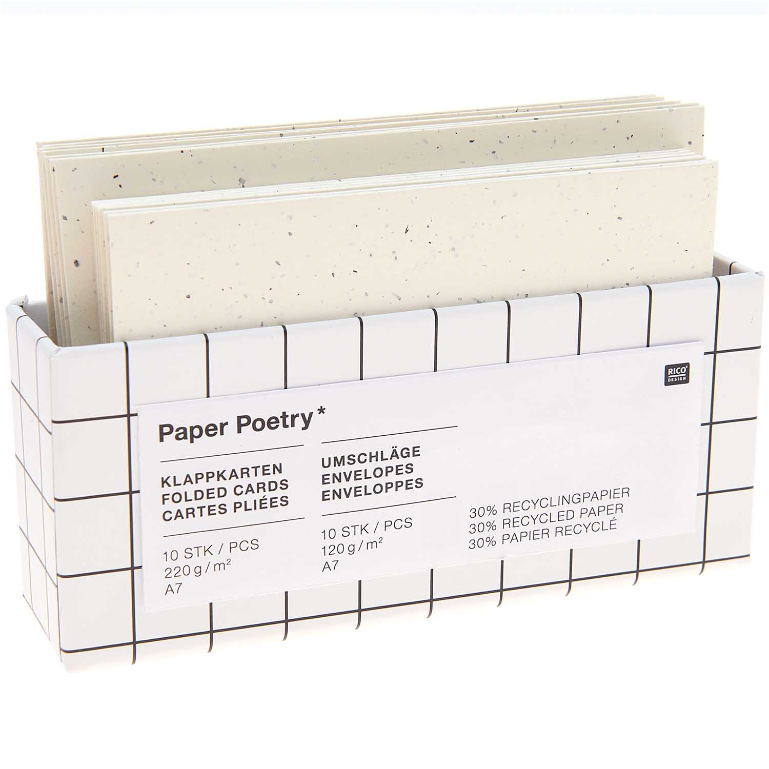 Paper Poetry Kartenset elfenbein C7/A7, 20-teilig, von Rico Design. Enthält Karten und Umschläge in einer dekorativen Box.