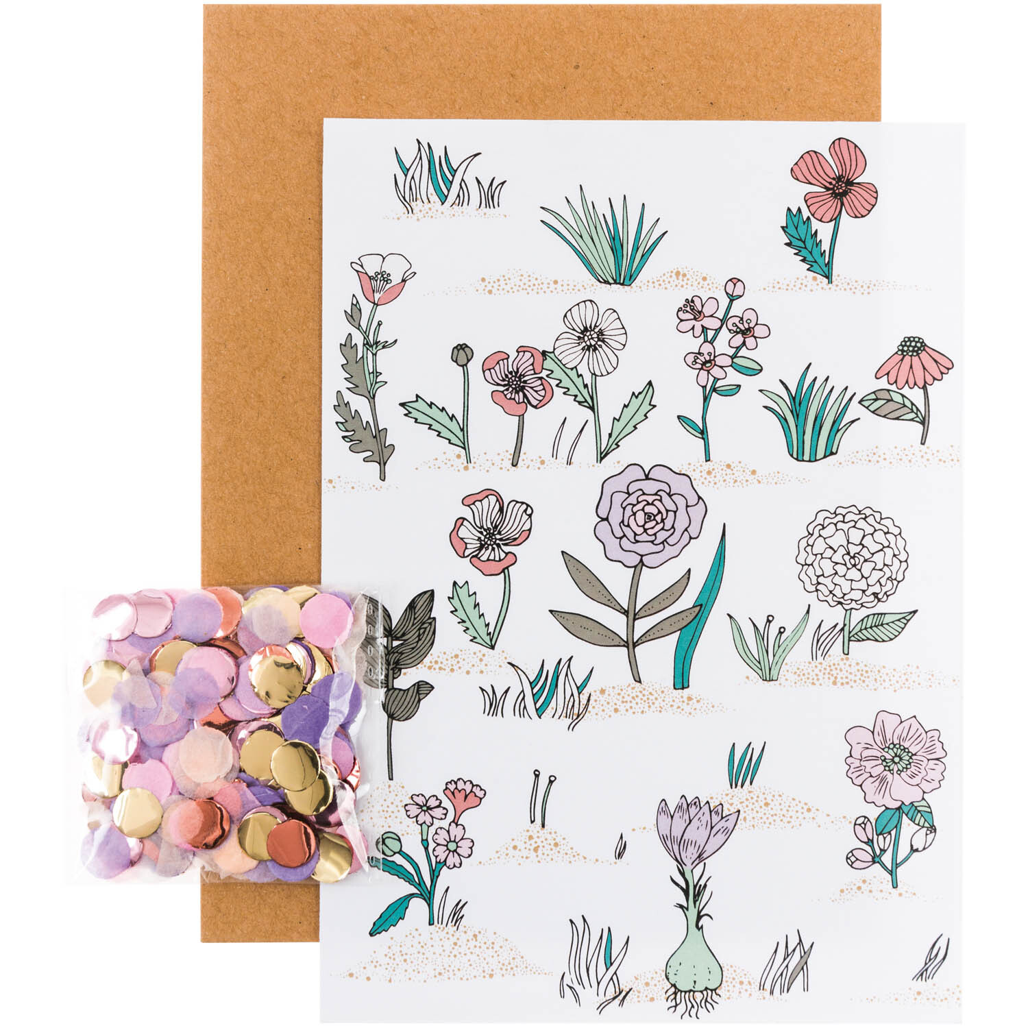 Paper Poetry Grußkartenset Hygge Flowers mit floralen Illustrationen und buntem Konfetti. Ideal für kreative und persönliche Grüße.