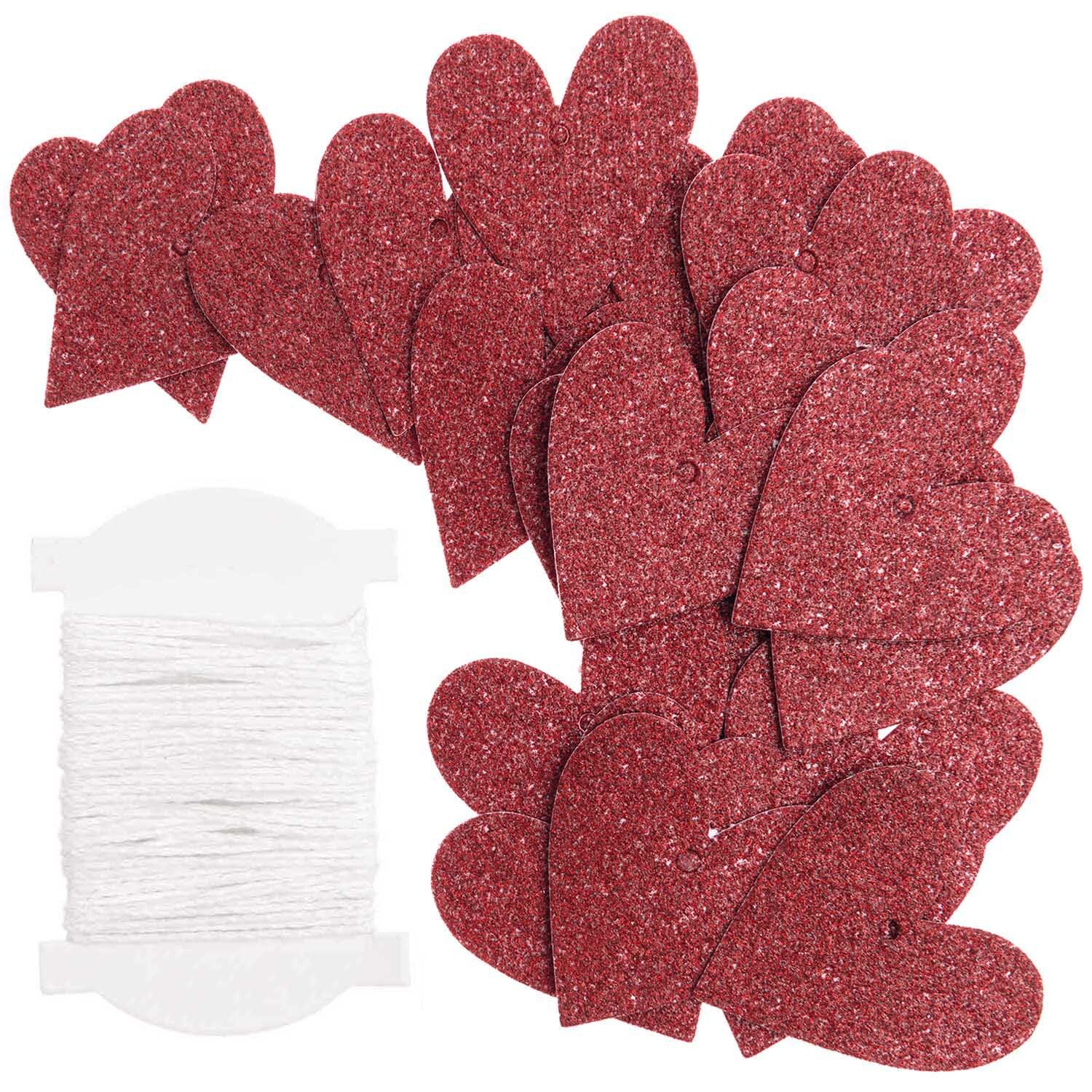 Paper Poetry Papieranhänger in Herzform mit rotem Glitter, ideal für Dekorationen, 24 Stück. Enthält auch eine weiße Schnur zum Aufhängen.