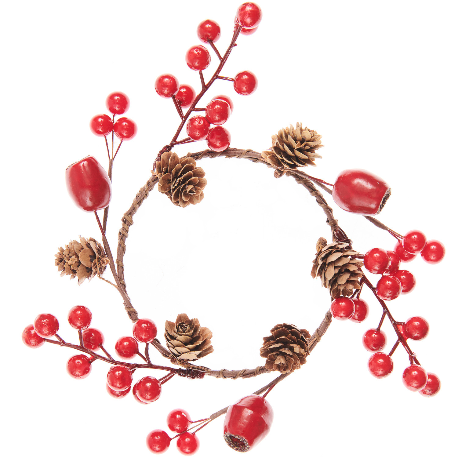 Zapfenkranz mit roten Beeren, Ø17cm. Dekorativer Kranz mit natürlichen Zapfen und leuchtend roten Beeren, ideal für festliche Dekorationen.