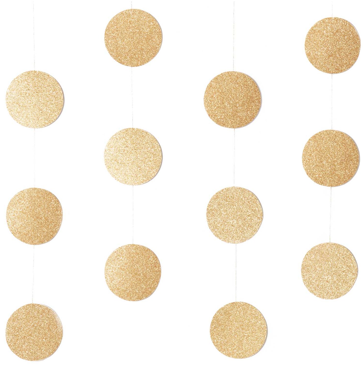Genähte Girlande Kreise 8cm Glitter-gold 1,7m von Rico Design, zeigt goldene, glitzernde Kreise in einer Reihe.