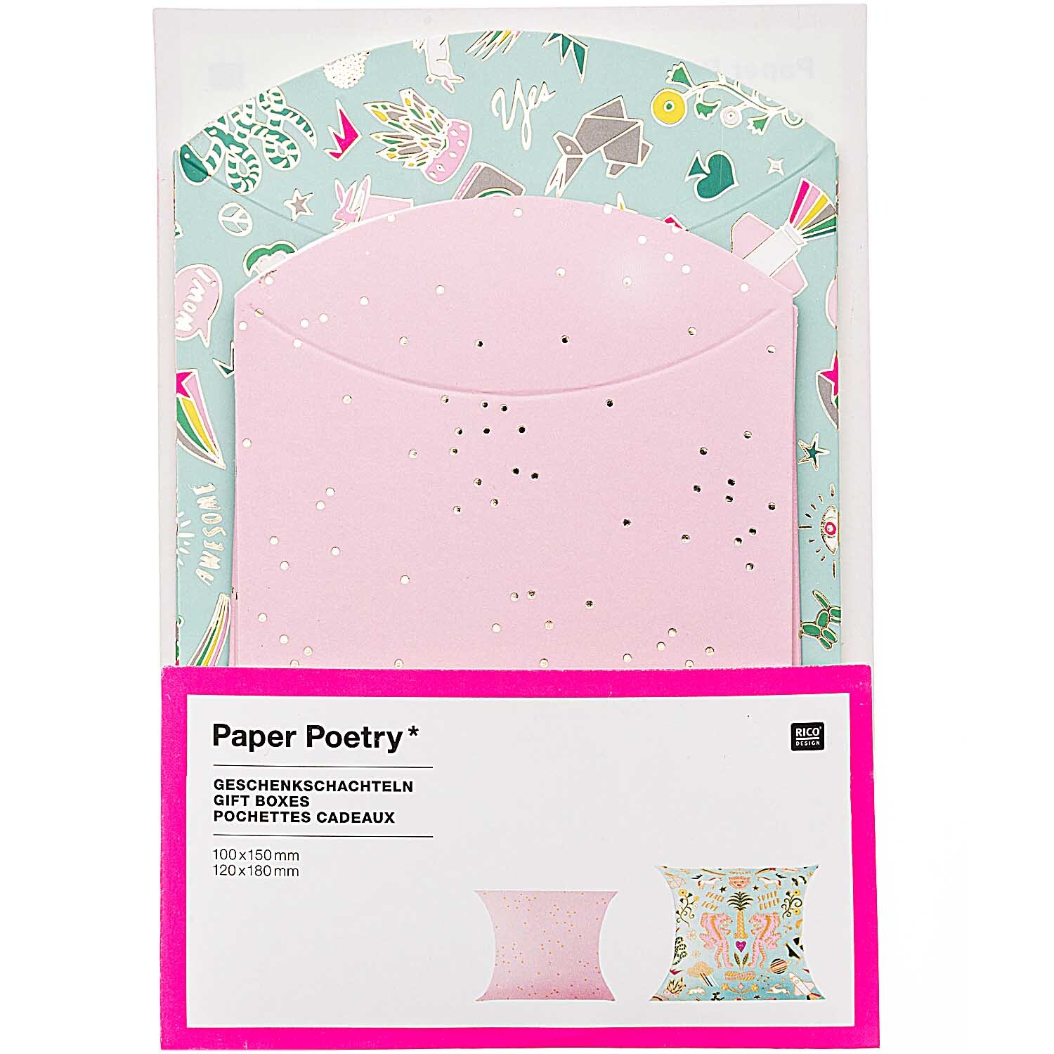 Paper Poetry Geschenkschachteln Wonderland, 6 Stück, in verschiedenen Farben mit dekorativen Mustern, ideal für kreative Geschenkverpackungen.