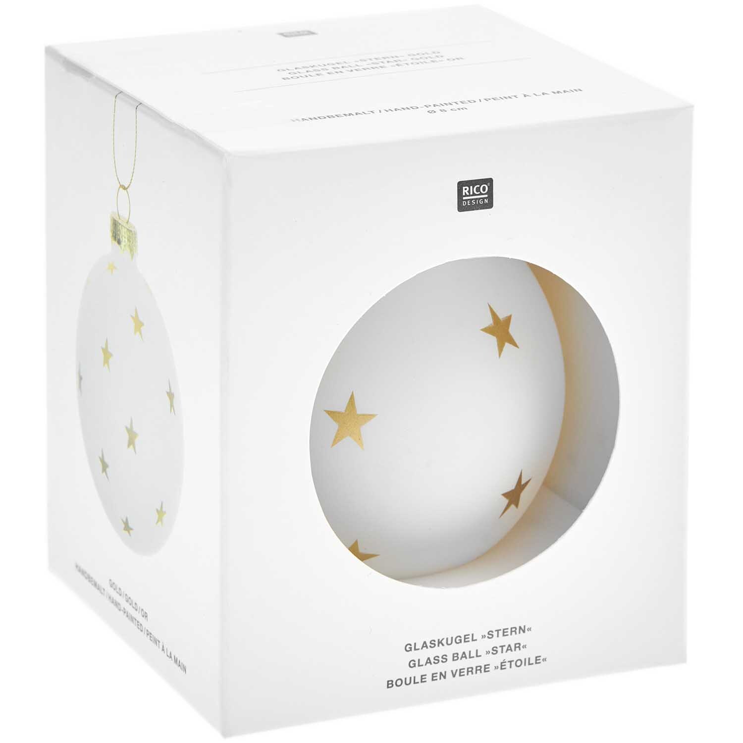Glaskugel Baumschmuck mit Sterne gold Ø 8cm von Rico Design