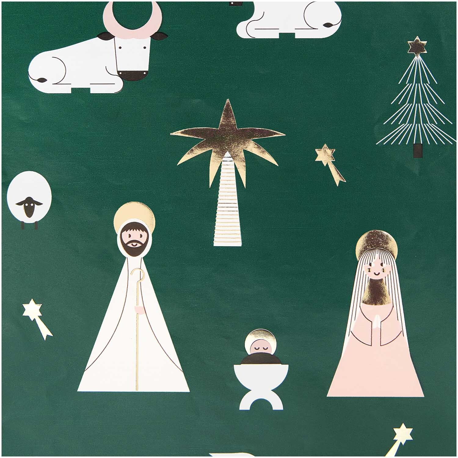 Paper Poetry Papier cadeau crèche de Noël 200x70cm 80g/m2 200x70cm 80g/m2 Couleur Vert from Rico Design Paper Poetry Geschenkpapier Weihnachtskrippe zeigt eine Krippenszene mit Figuren und Tieren auf grünem Hintergrund. Ideal für festliche Anlässe.
