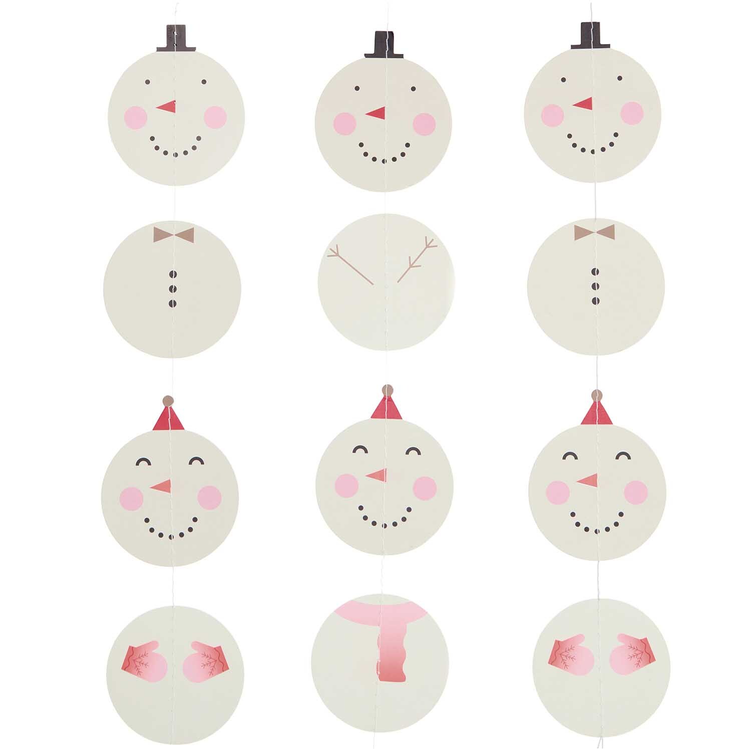 Paper Poetry Genähte Girlande zeigt Schneemänner mit Hüten und Accessoires, 2,3m lang, von Rico Design.