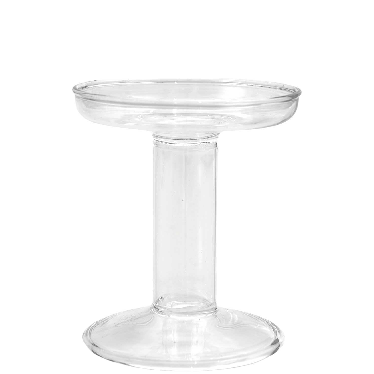 Glas-Kerzenhalter von Rico Design, transparent, mit einem Durchmesser von 8,5 cm, auf weißem Hintergrund.