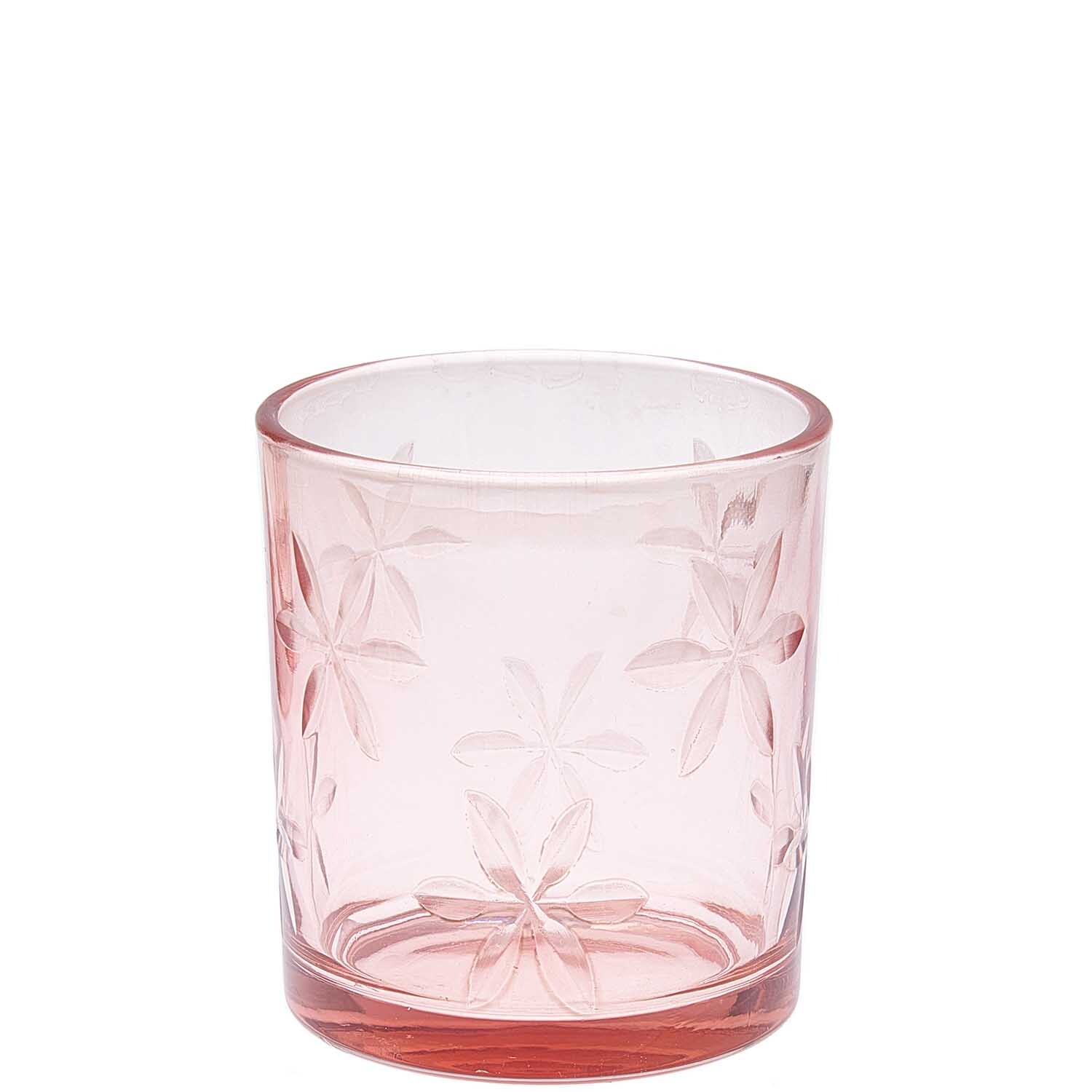 Glaswindlicht transparent-rosa mit floralem Muster von Rico Design, ideal für stilvolle Dekorationen.