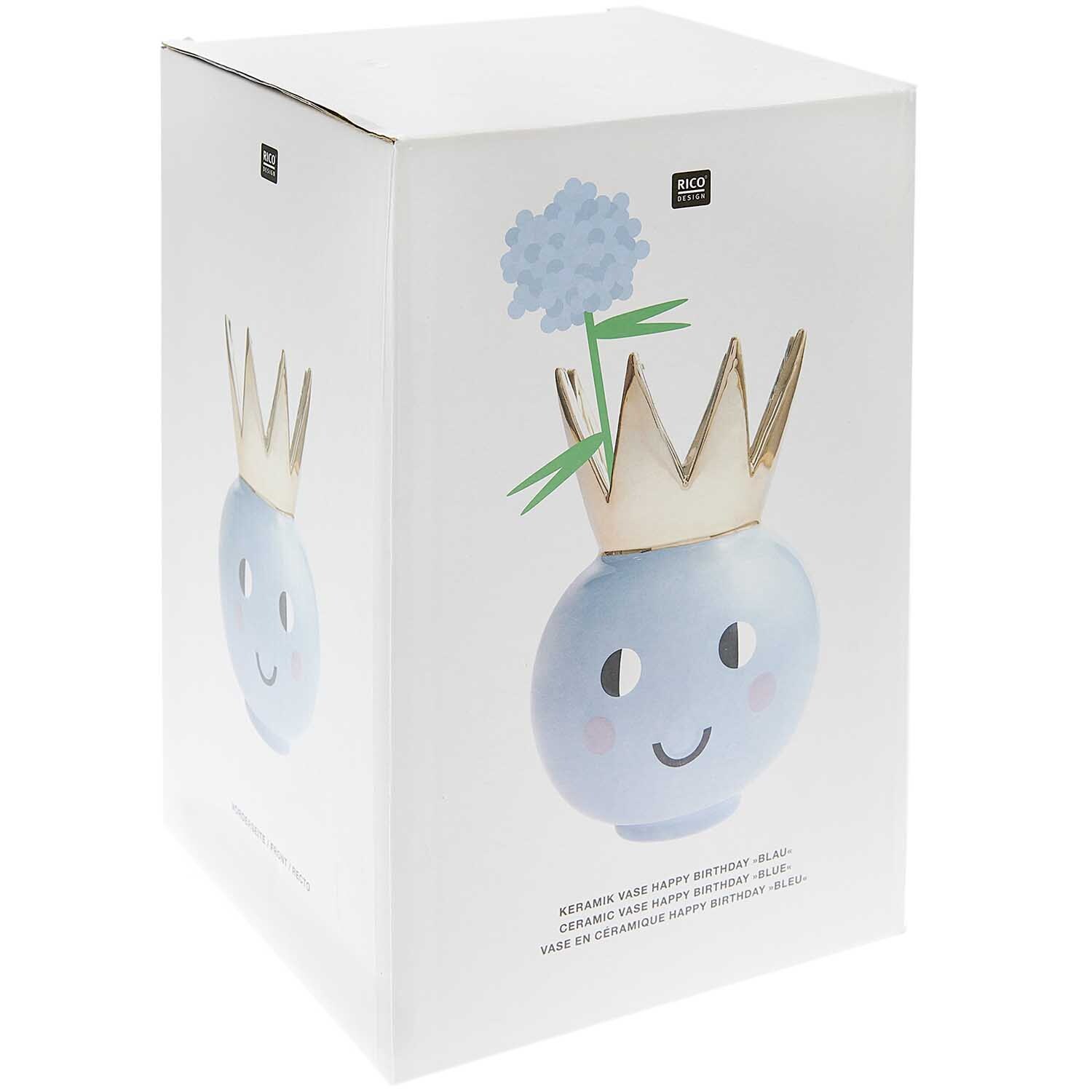Keramik Vase Krone Ø15cm H22,8cm Farbe Blau von Rico Design