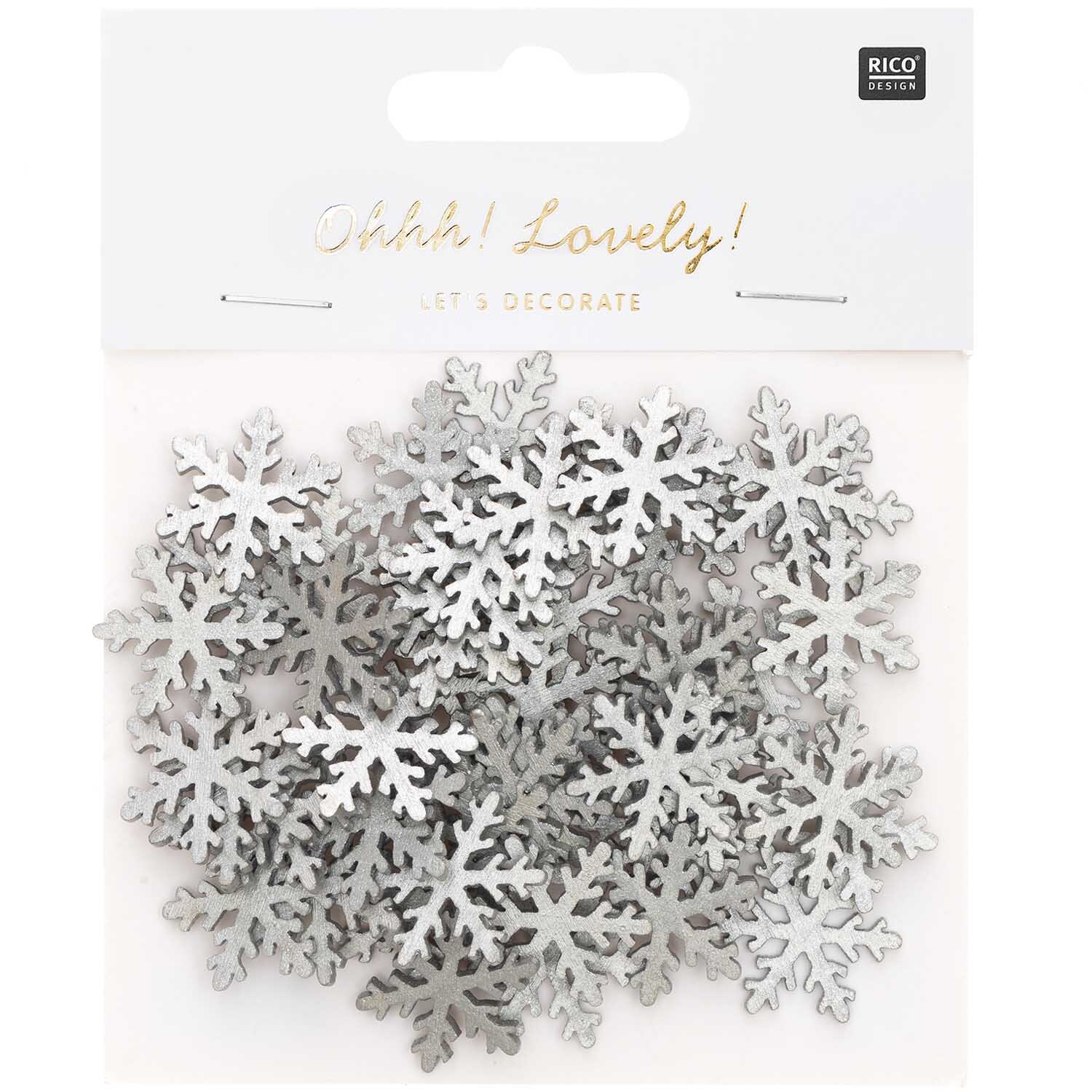 Holzstreu Schneeflocke silber 20x23mm 48 Stück von Rico Design