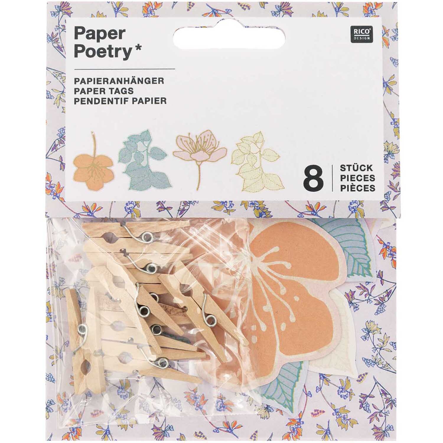 Paper Poetry Papieranhänger Blüten 8 Stück von Rico Design