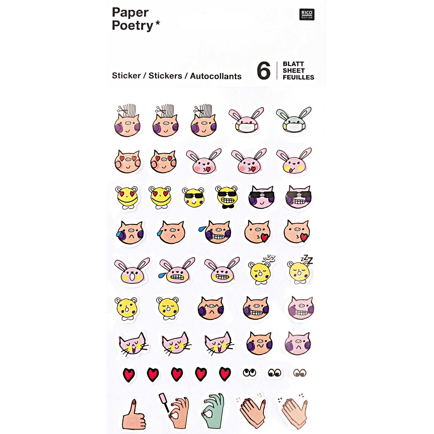 Paper Poetry Sticker Gesichter 6 Blatt von Rico Design