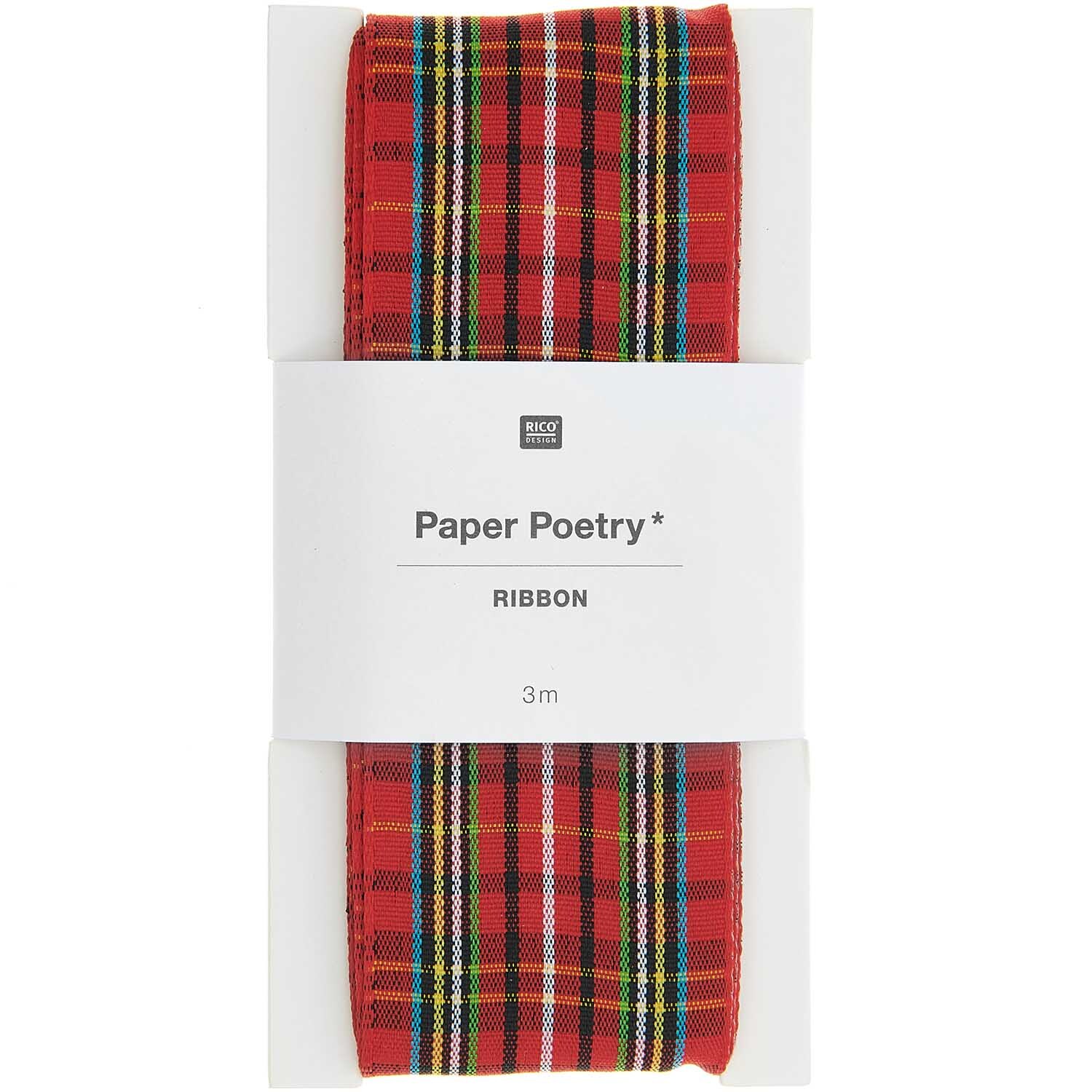 Paper Poetry Karoband rot-blau-gelb-grün 38mm 3m von Rico Design