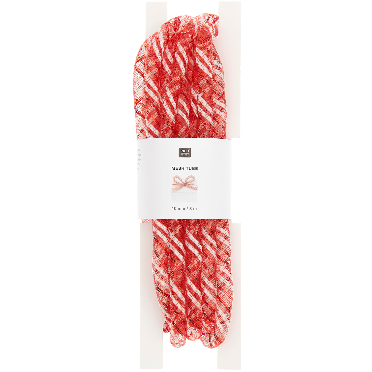 Bastelband Netzschlauch in Rot-Weiß Metallic von Rico Design, ideal für kreative Projekte, Ø10mmx3m. Perfekt für Dekorationen und Handarbeiten.
