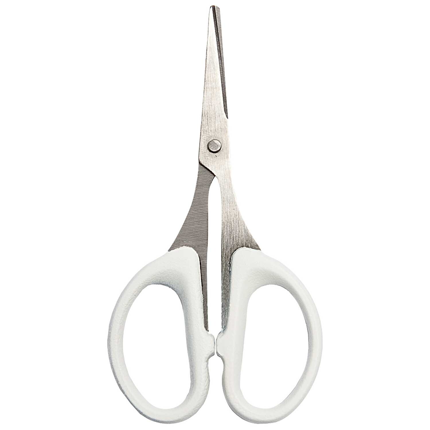 Präzisionsschere klein 10cm von Rico Design mit weißen Griffen, ideal für feine Schneidarbeiten.
