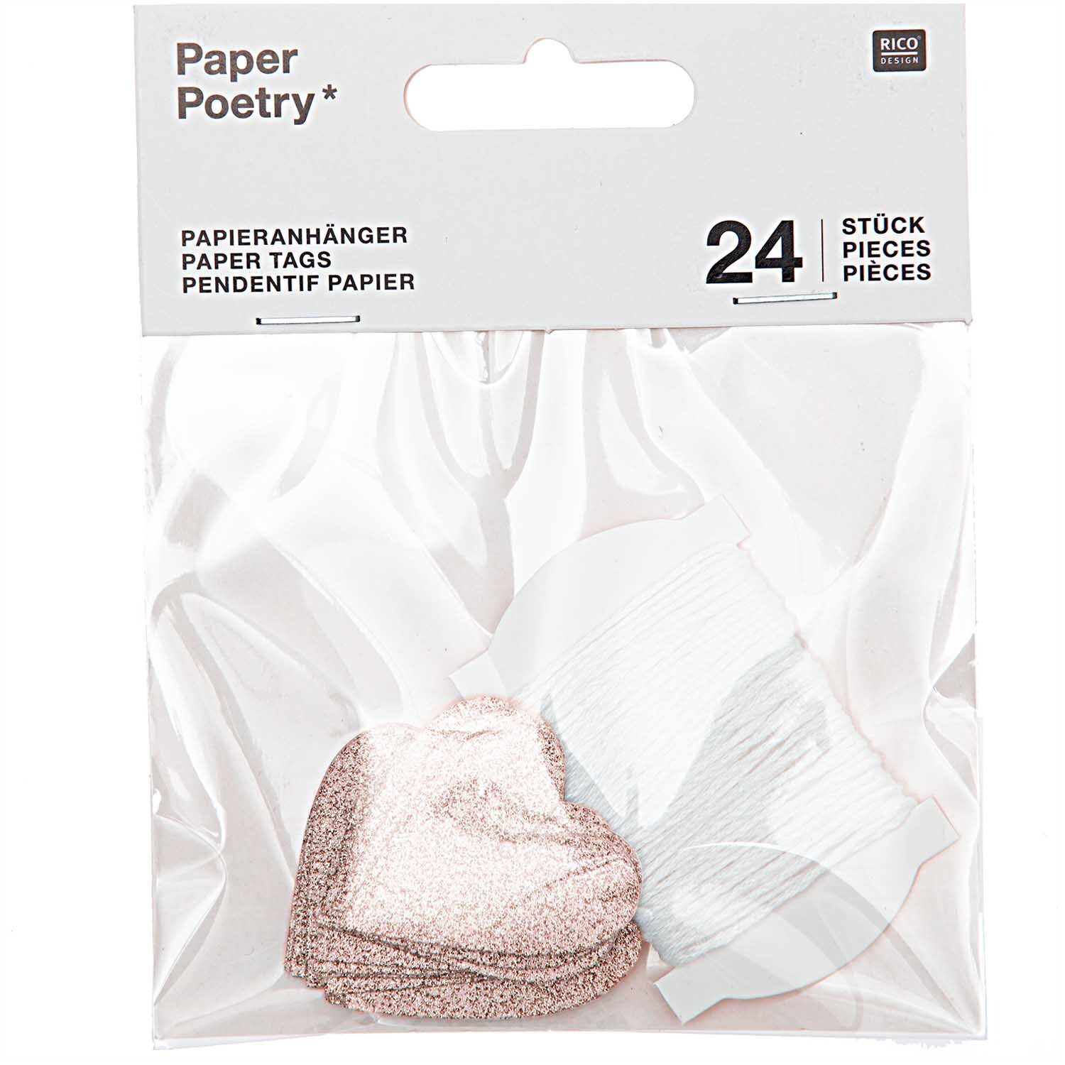 Paper Poetry Papieranhänger Herzen Glitter roségold 3x3,5cm 24 Stück von Rico Design