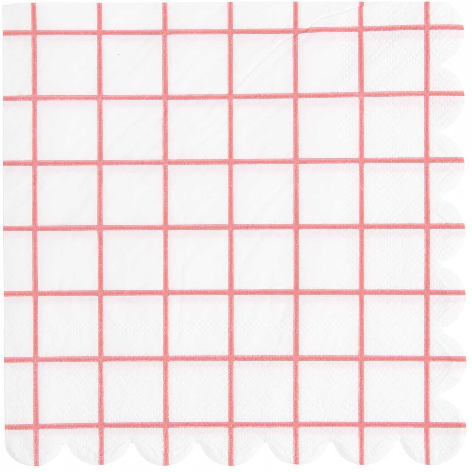 Servietten Raster Weiß/Neon Pink von Rico Design, 32x32cm, 20 Stück. Weißer Hintergrund mit neonpinken Linien.