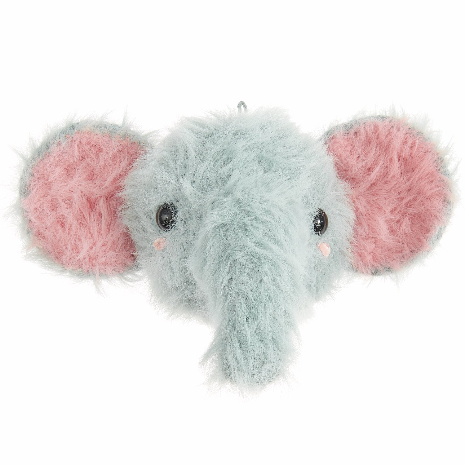Creative Ricorumi dk 25g Couleur Corail from Rico Design Ricorumi Furry Animals: Flauschiger Elefantenkopf in Patina mit rosa Ohren und schwarzen Sicherheitsaugen. Ideal für kreative Dekorationen.