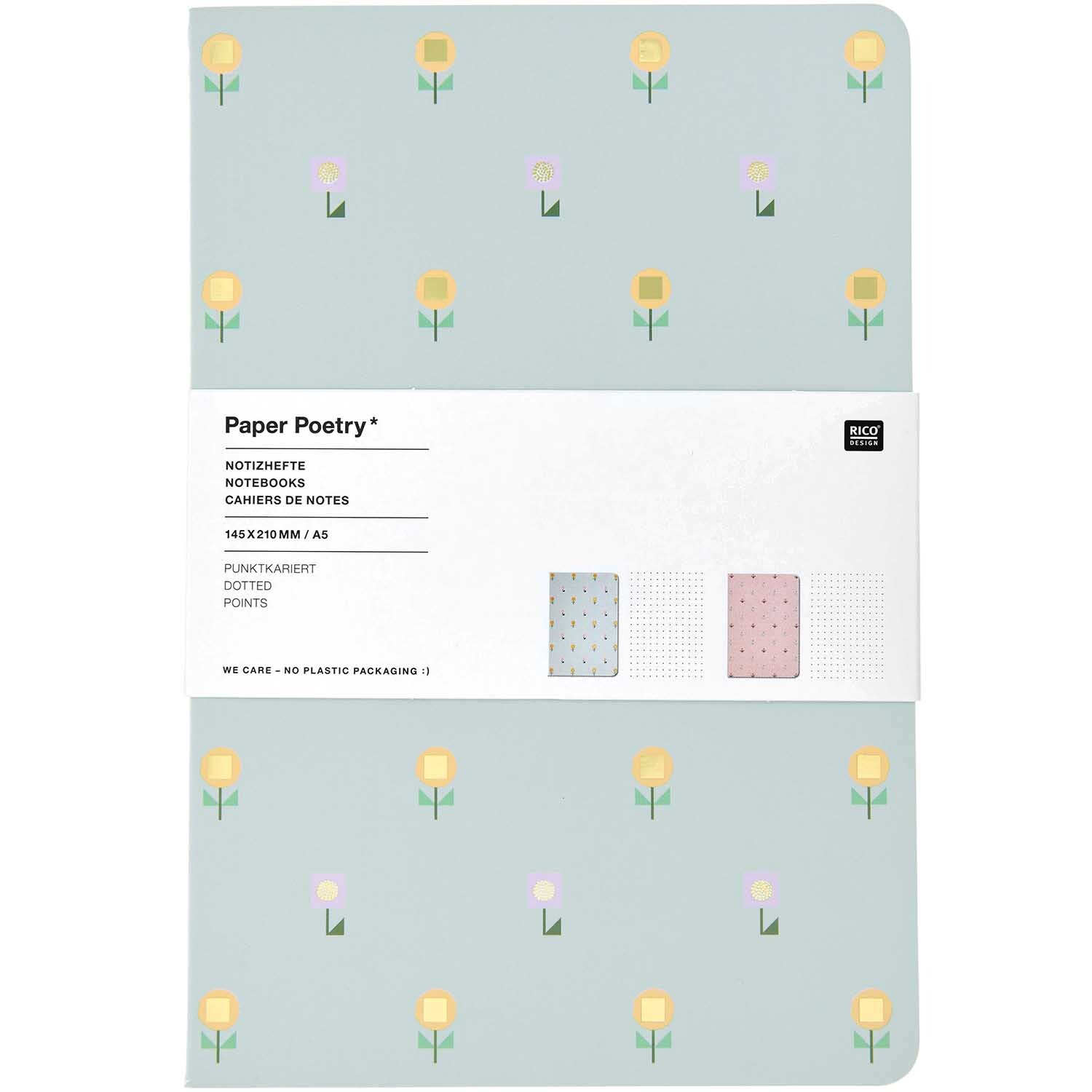 Paper Poetry Notizbücher Blumen A5 100g/m² 2 Stück von Rico Design