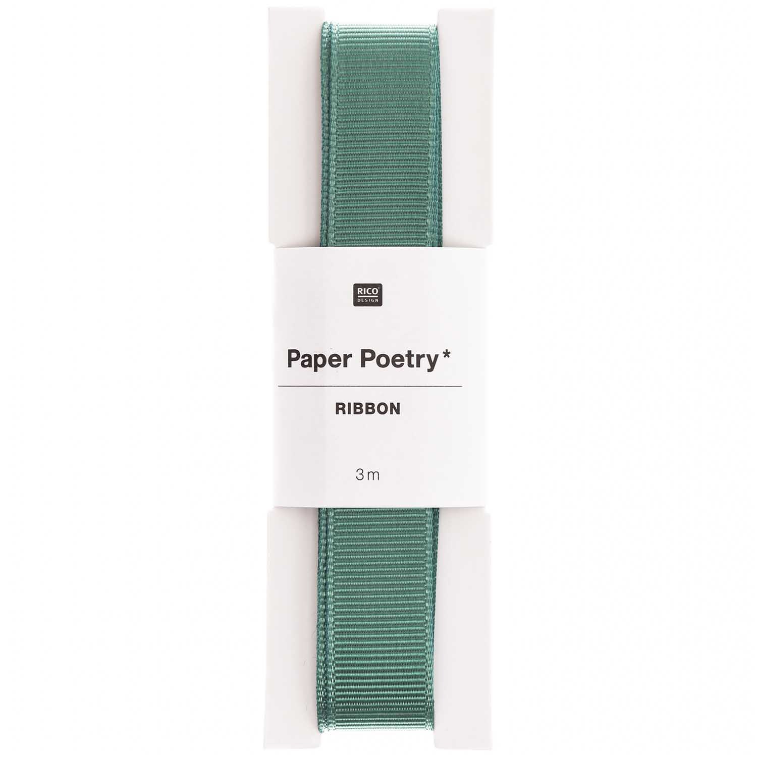 Paper Poetry Ripsband 16mm 3m in elegantem Grün von Rico Design, ideal für kreative Projekte.