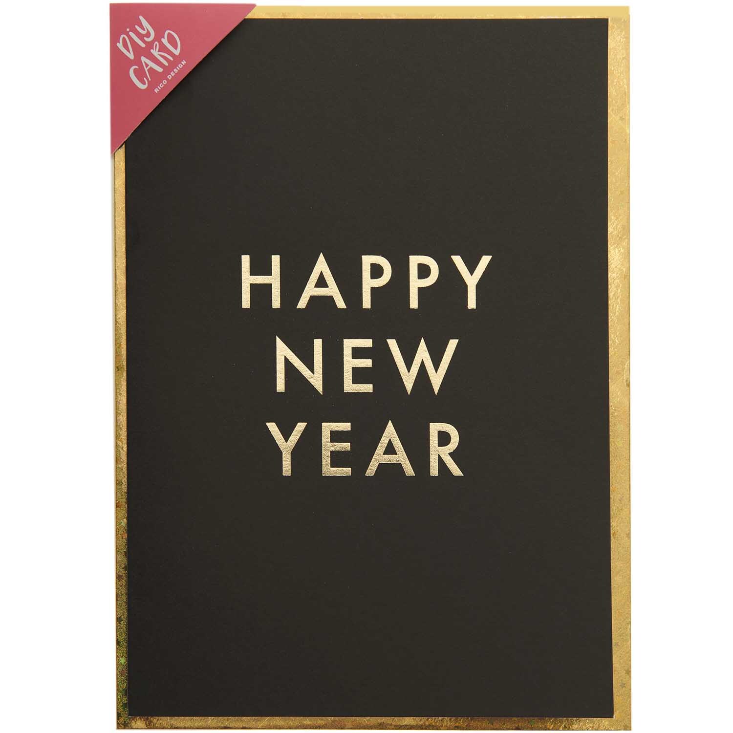 Paper Poetry Grußkartenset Happy New Year Farbe Schwarz von Rico Design Paper Poetry Grußkartenset Happy New Year mit goldener Schrift auf schwarzem Hintergrund von Rico Design.