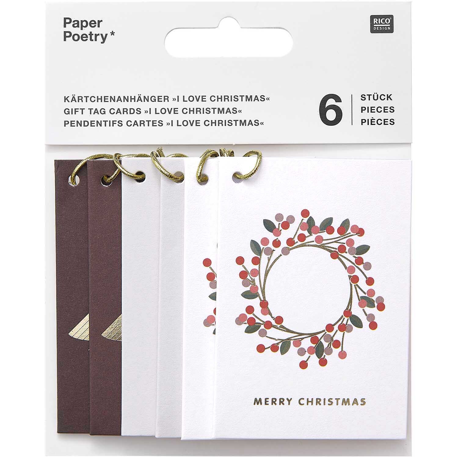 Paper Poetry Kärtchenanhänger Christmas rot 6 Stück von Rico Design