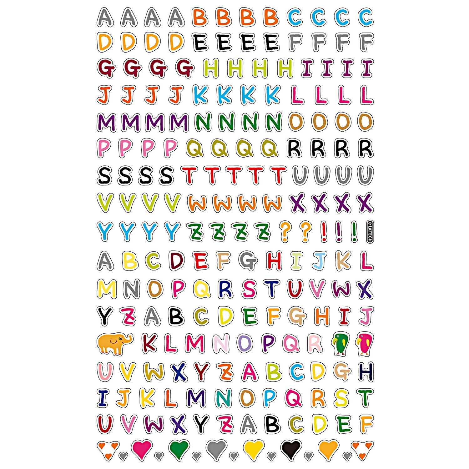 Paper Poetry Sticker Buchstaben in verschiedenen Farben, sortiert auf einem 10x19cm Bogen.