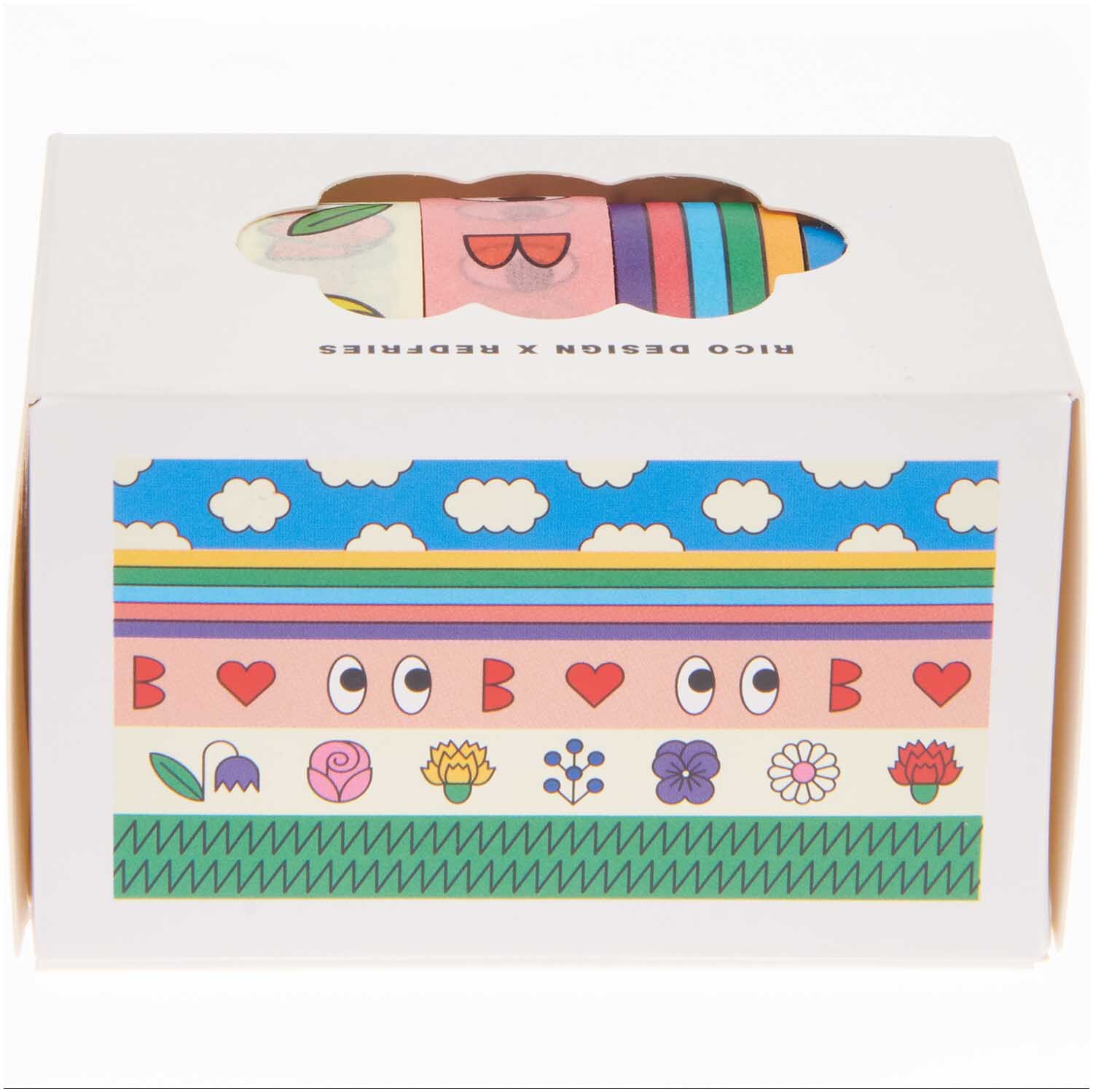 Rico Design x Redfries Tape Set Eye Candy 5-teilig von Rico Design Rico Design x Redfries Tape Set Eye Candy, 5-teilig, mit bunten Mustern und Motiven in einer dekorativen Verpackung.