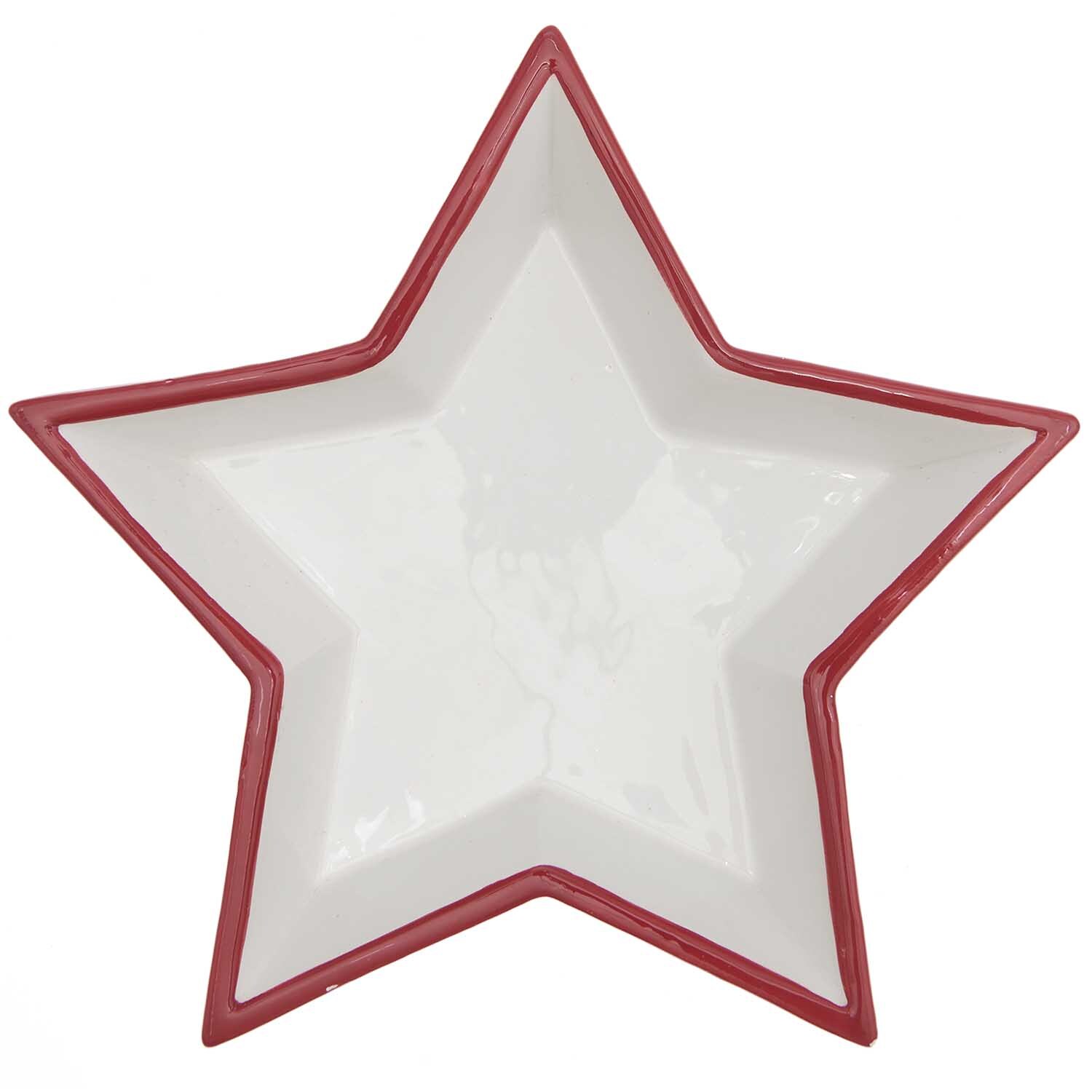 Porzellanteller Stern weiß-rot 19,5x19,5x3,5cm von Rico Design