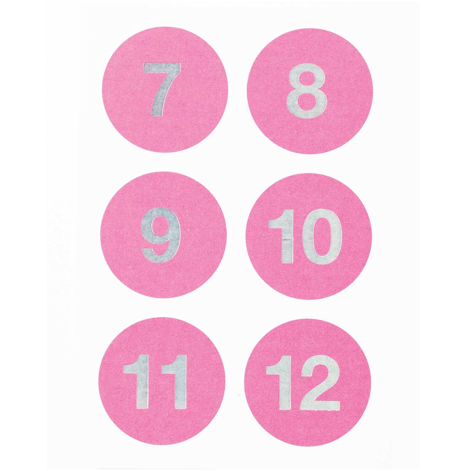 Paper Poetry Adventskalender Sticker Zahlen 1-24 von Rico Design in Pink zeigen Zahlen auf runden Aufklebern. Perfekt für kreative Adventskalender.