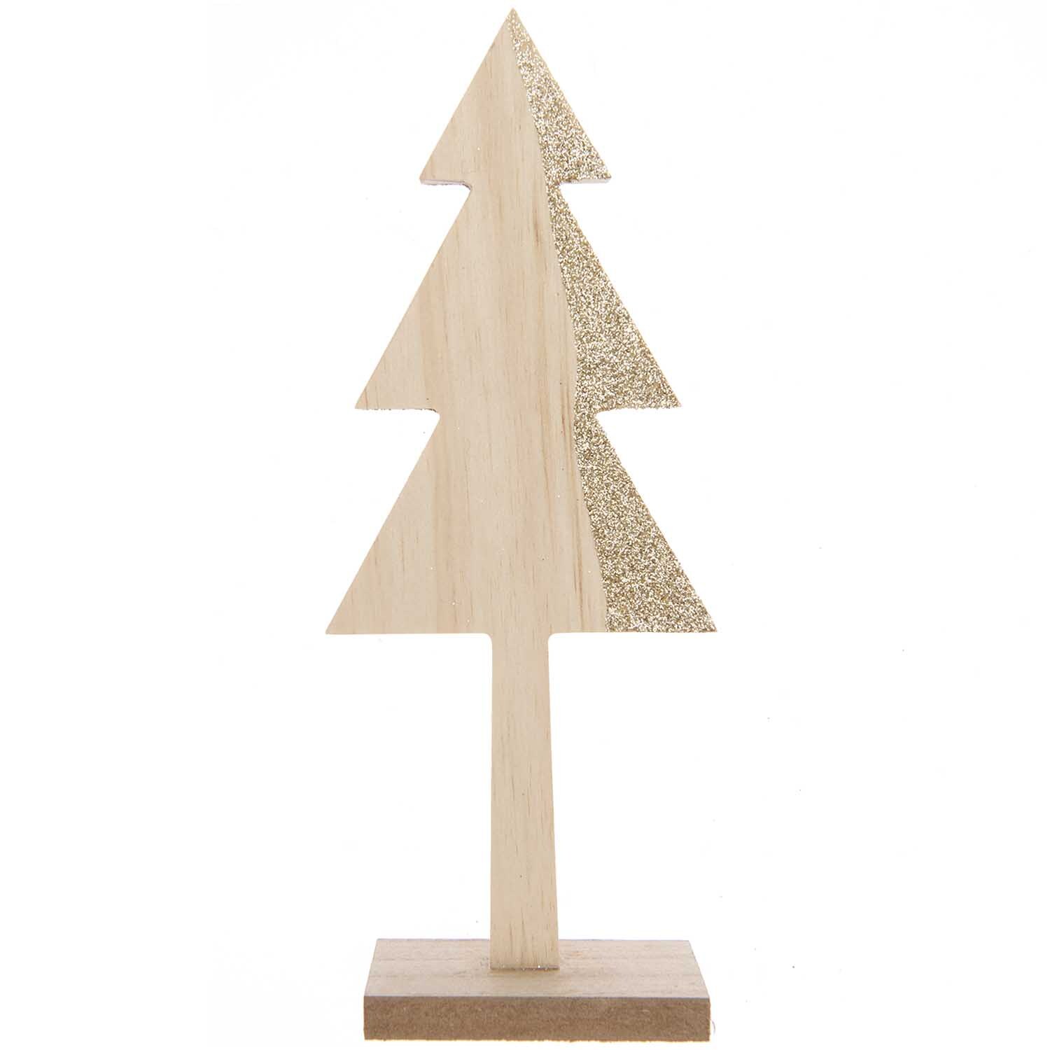 Holztanne natur-gold von Rico Design: Dekorativer Holzbaum mit goldenen Glitzerakzenten auf stabilem Sockel. Ideal für festliche Dekorationen.