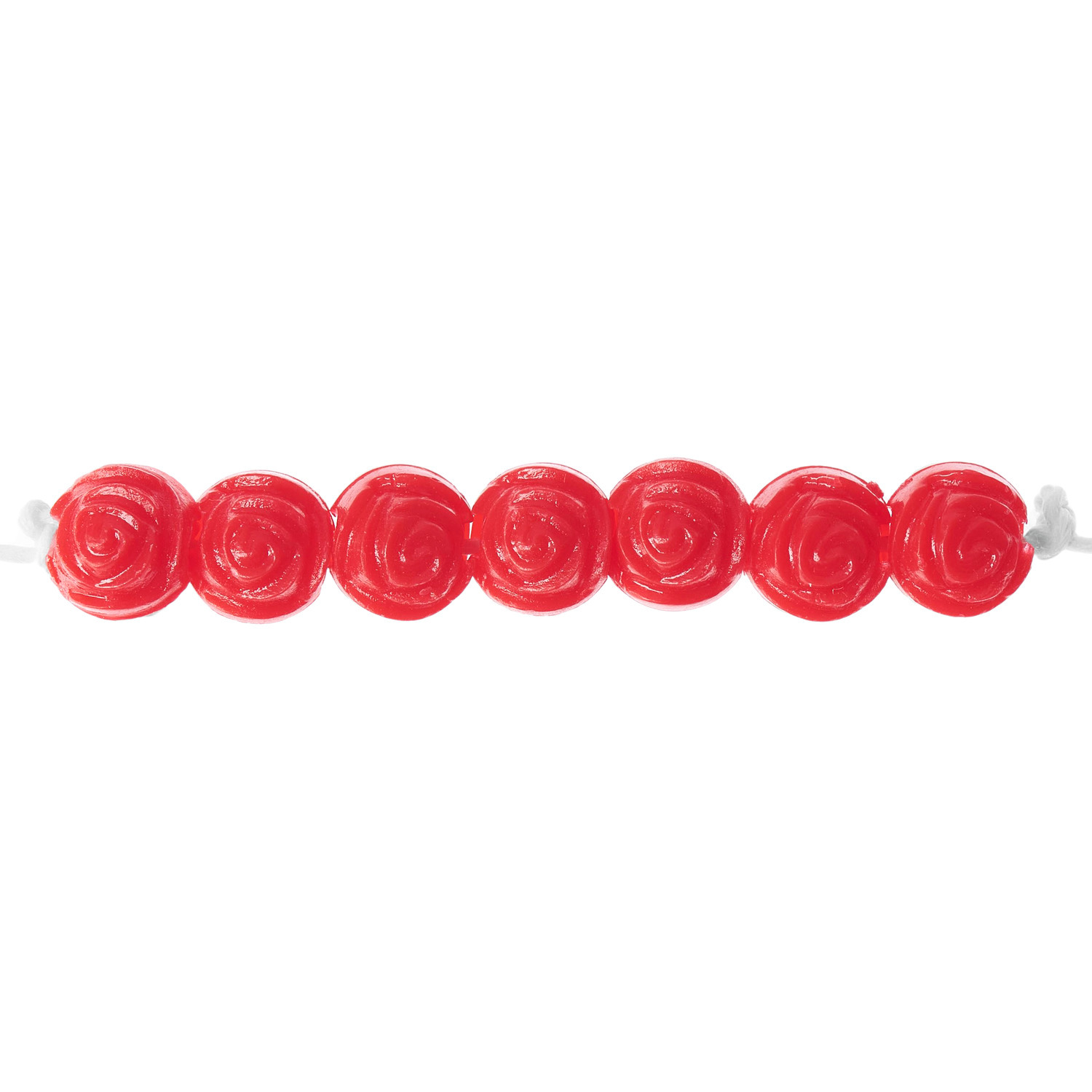 itoshii Rosen Perlen rund in leuchtendem Rot, 9x8mm, 30 Stück von Rico Design, aufgereiht.