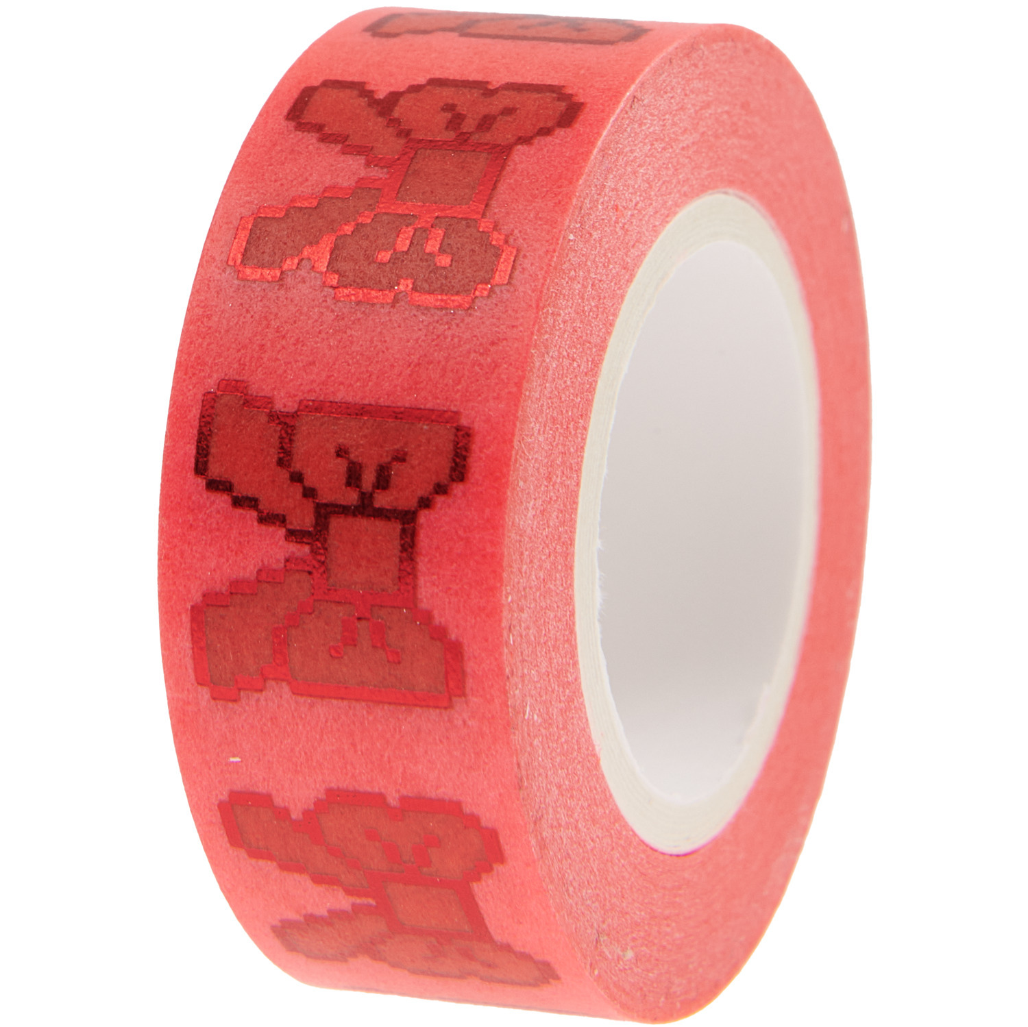 Paper Poetry Tape Schleifen Pixel Neonpink mit pixeligen Schleifenmotiven, 1,5cm x 10m, von Rico Design.