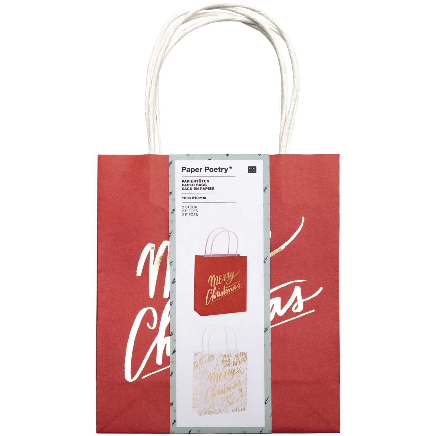 Paper Poetry Papiertüten Merry Christmas rot 18x21cm 2 Stück von Rico Design