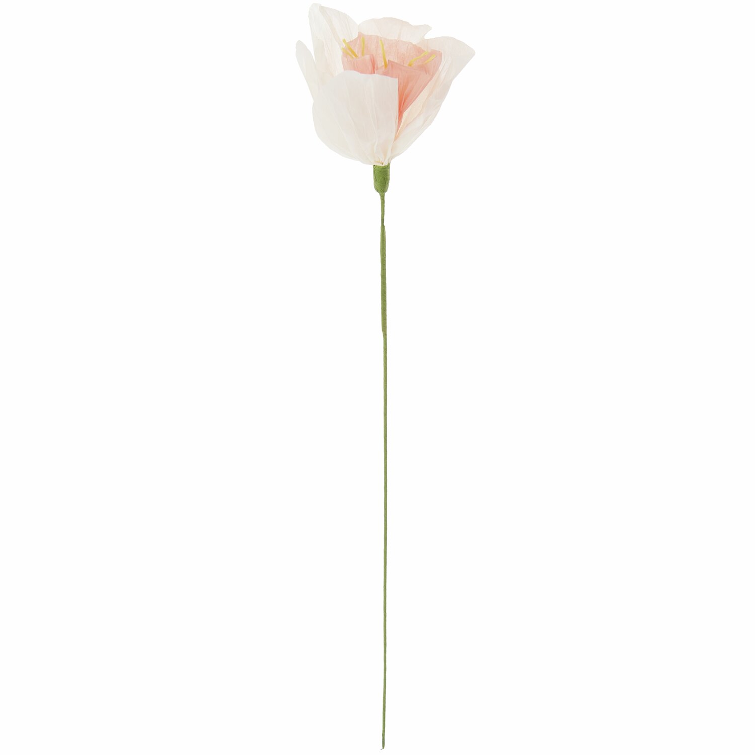 Papierblume Narzisse, zarte Blüte in Weiß-Orange von Rico Design, 45x15cm, auf grünem Stiel.