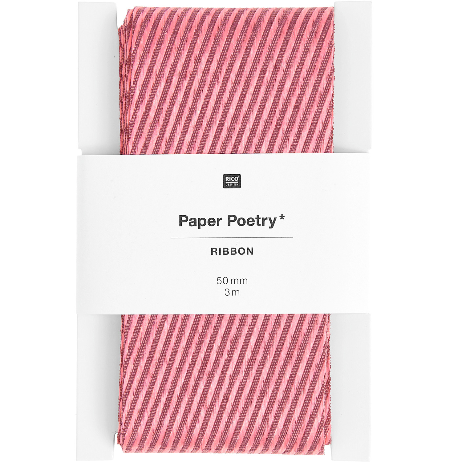 Paper Poetry Webband diagonale Streifen 50mm 3m Farbe Mauve/Neon Pink von Rico Design