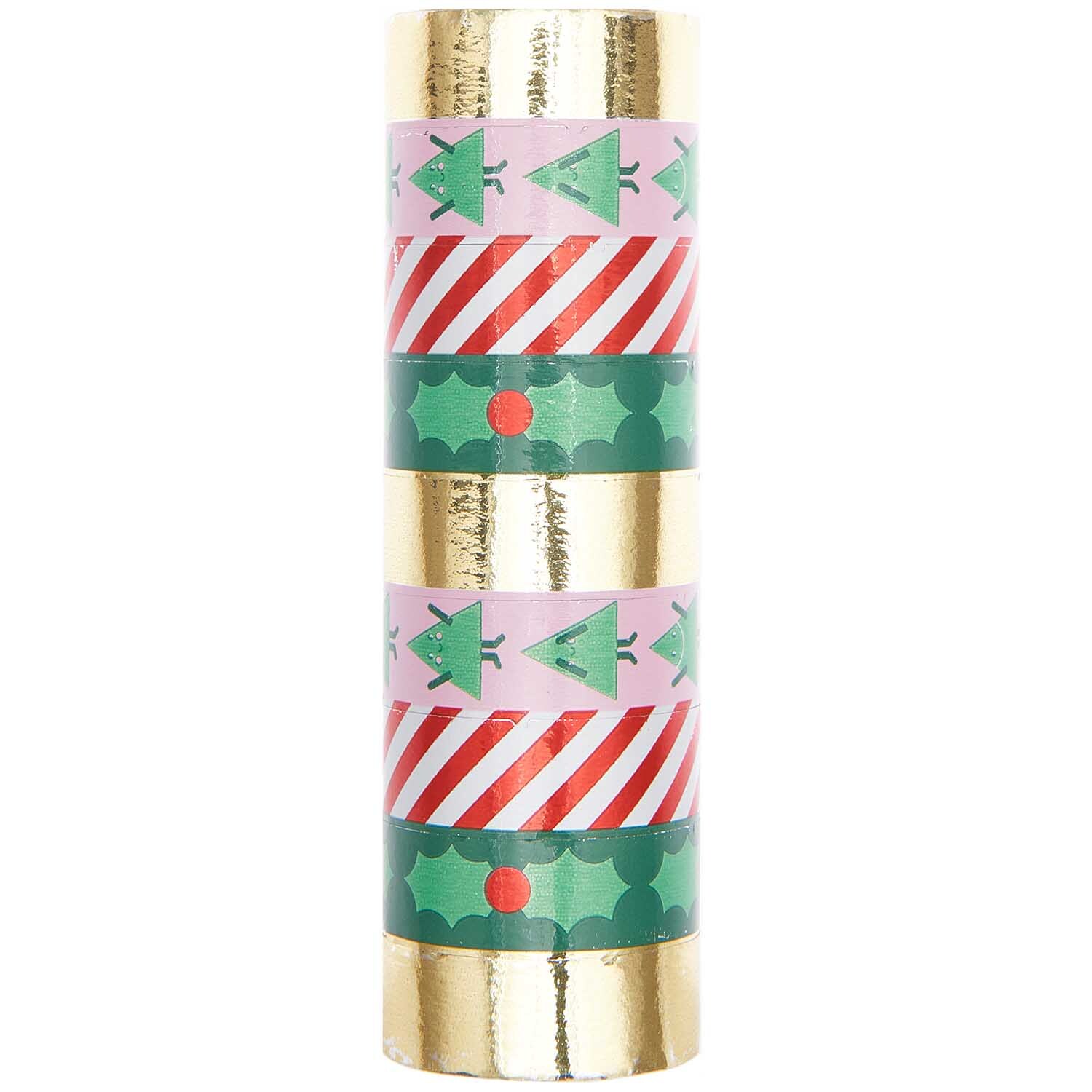 Luftschlangen Merry Christmas 3,8m mit buntem Design aus Tannenbäumen und Streifen. Ideal für festliche Dekorationen.