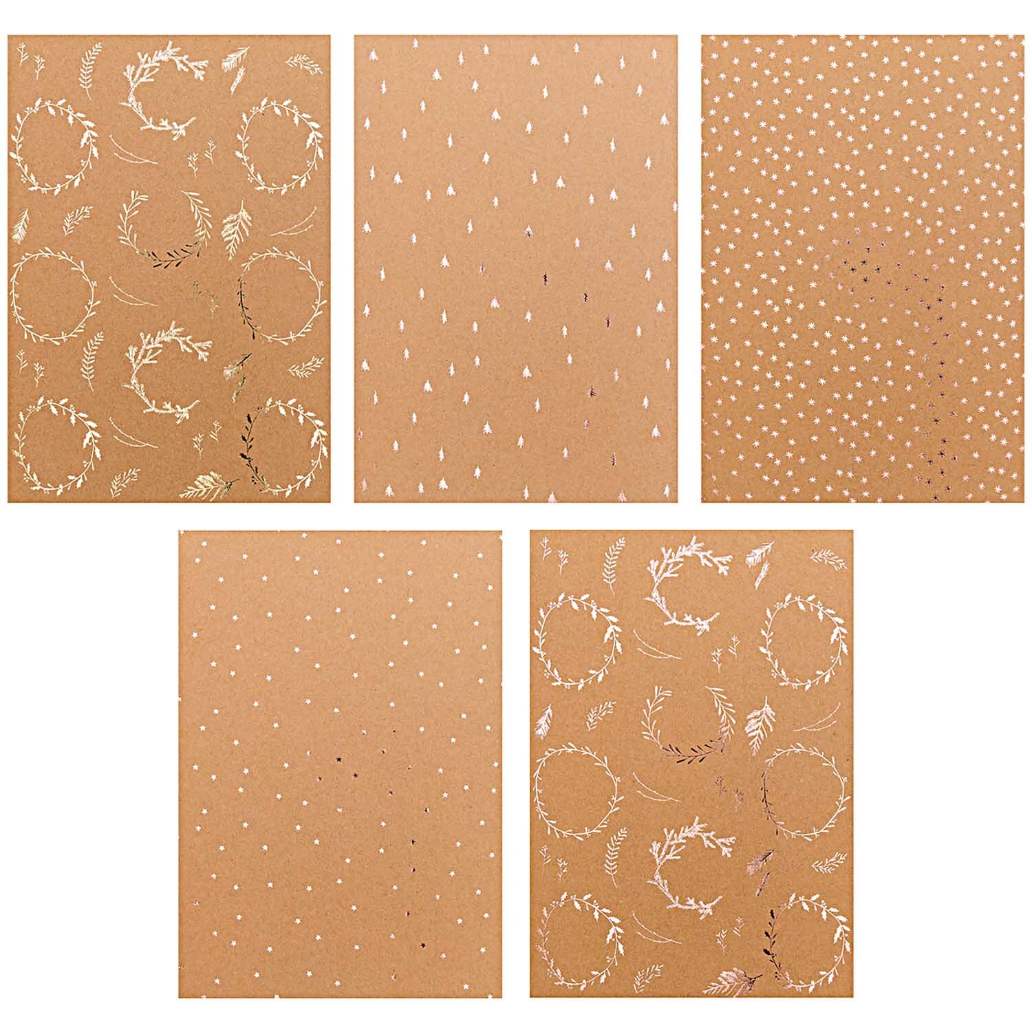 Paper Poetry Kraftpapier Block X-Mas 270g/m² 20 Blatt Hot Foil von Rico Design Paper Poetry Kraftpapier Block X-Mas mit Hot Foil, 20 Blatt, zeigt braune Blätter- und Punktmuster.
