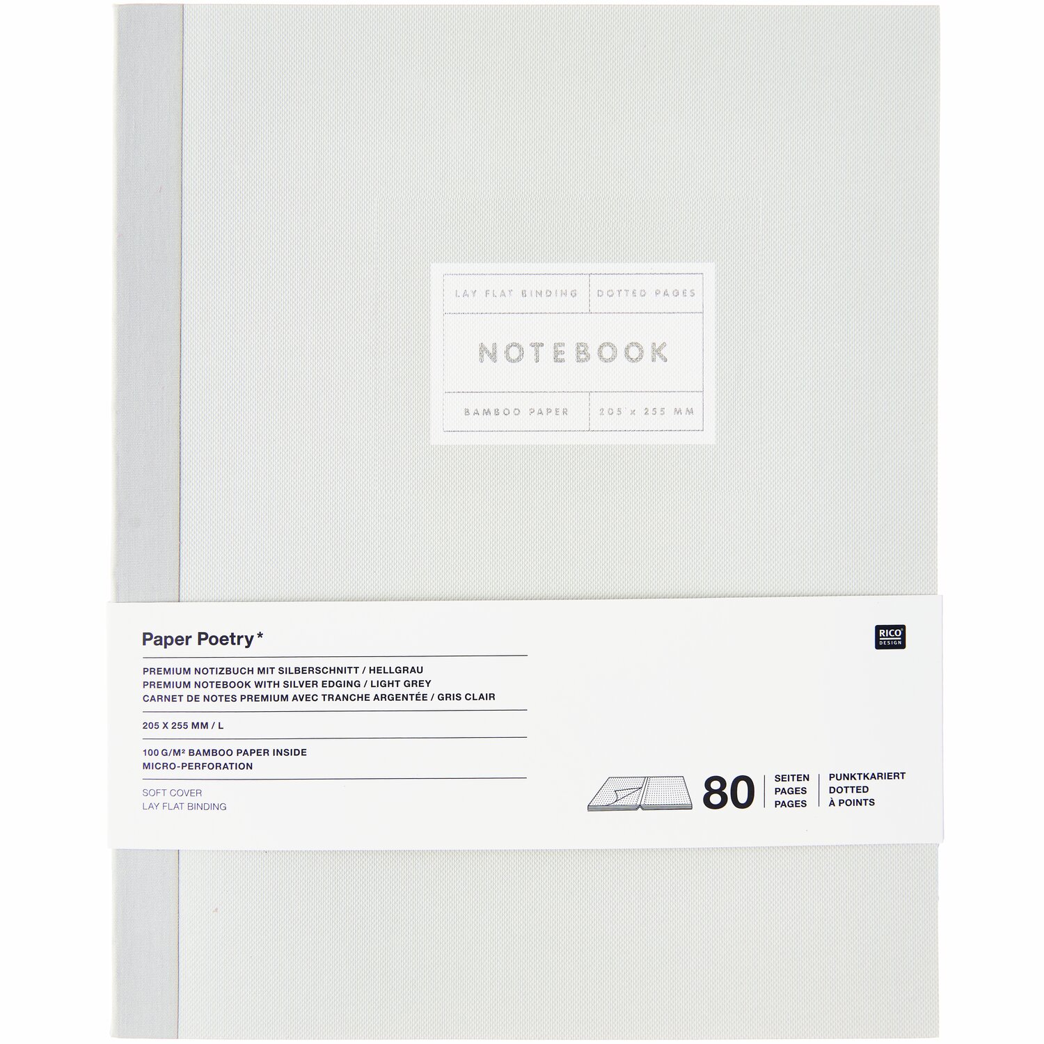 Paper Poetry Notizbuch L Silberrand Farbe Hellgrau von Rico Design Paper Poetry Notizbuch L in hellgrau mit elegantem Silberrand von Rico Design, ideal für stilvolle Notizen.