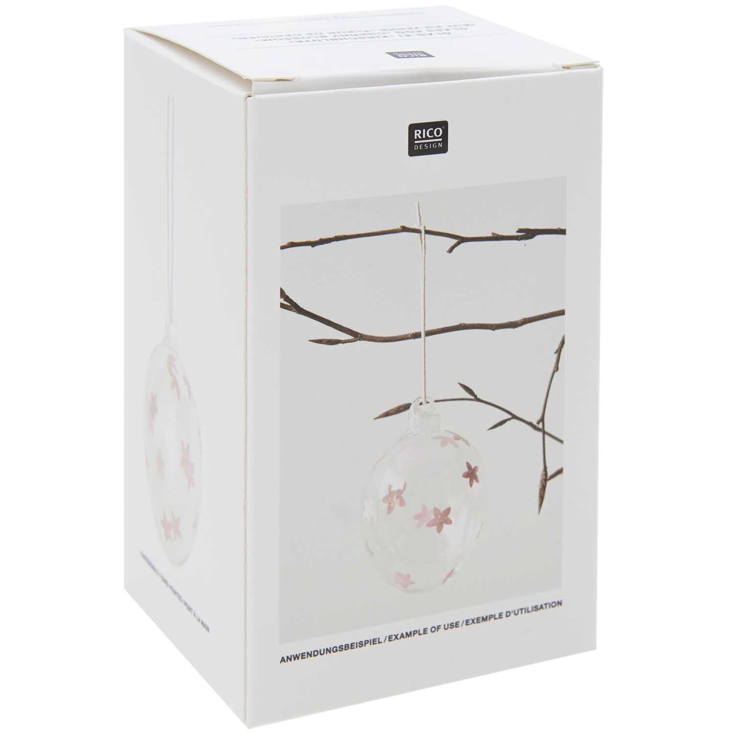 Glas Ei Kirschblüte handbemalt Ø 6cm von Rico Design Glas Ei Kirschblüte handbemalt Ø 6cm von Rico Design, präsentiert in einer eleganten Verpackung mit zarten Kirschblütenmotiven.