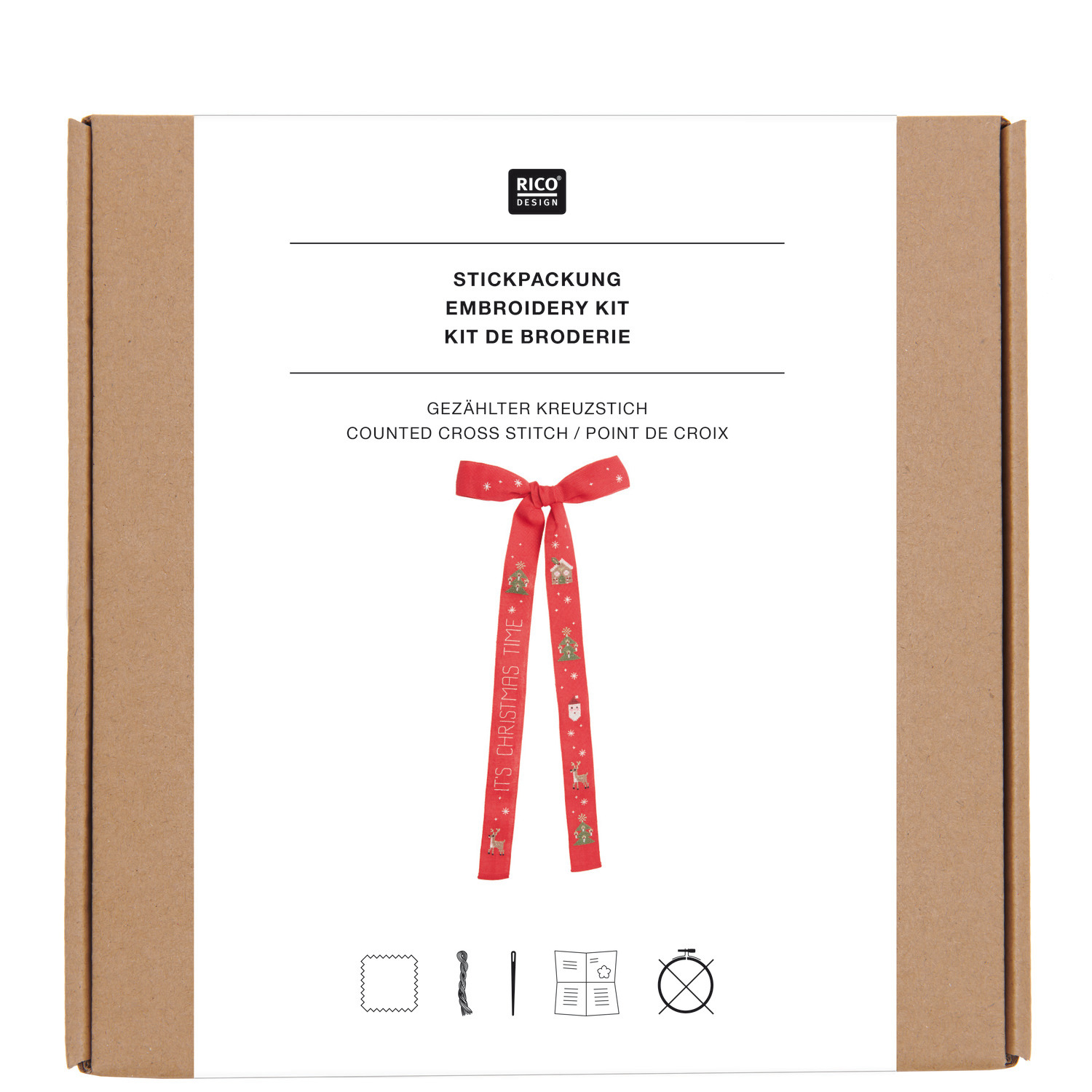 Stickpackung Schleife It's Christmas Time 22x58cm von Rico Design