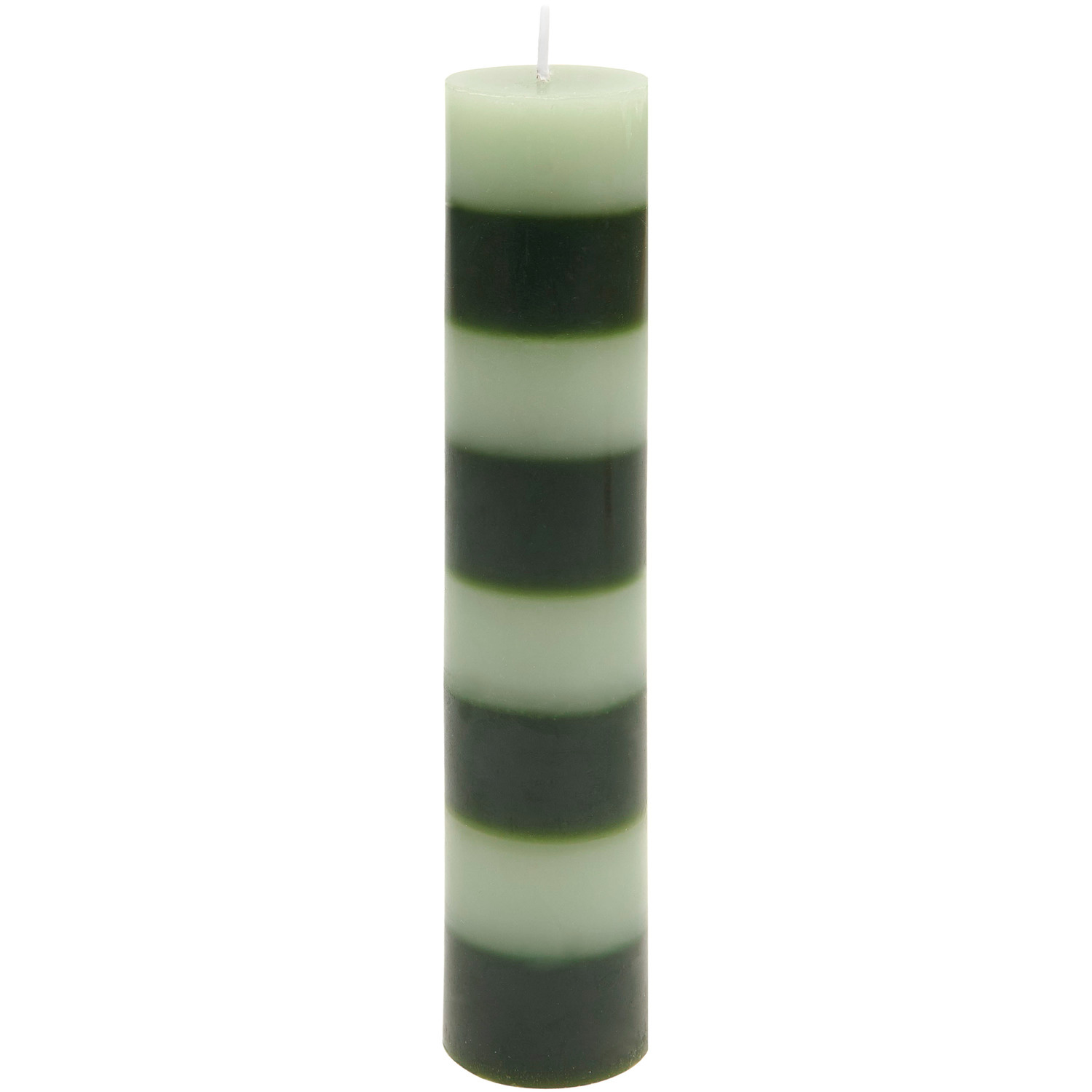 Stabkerze waagerecht gestreift, Ø4x20cm, in Grüntönen von Rico Design, ideal für stilvolle Dekorationen.