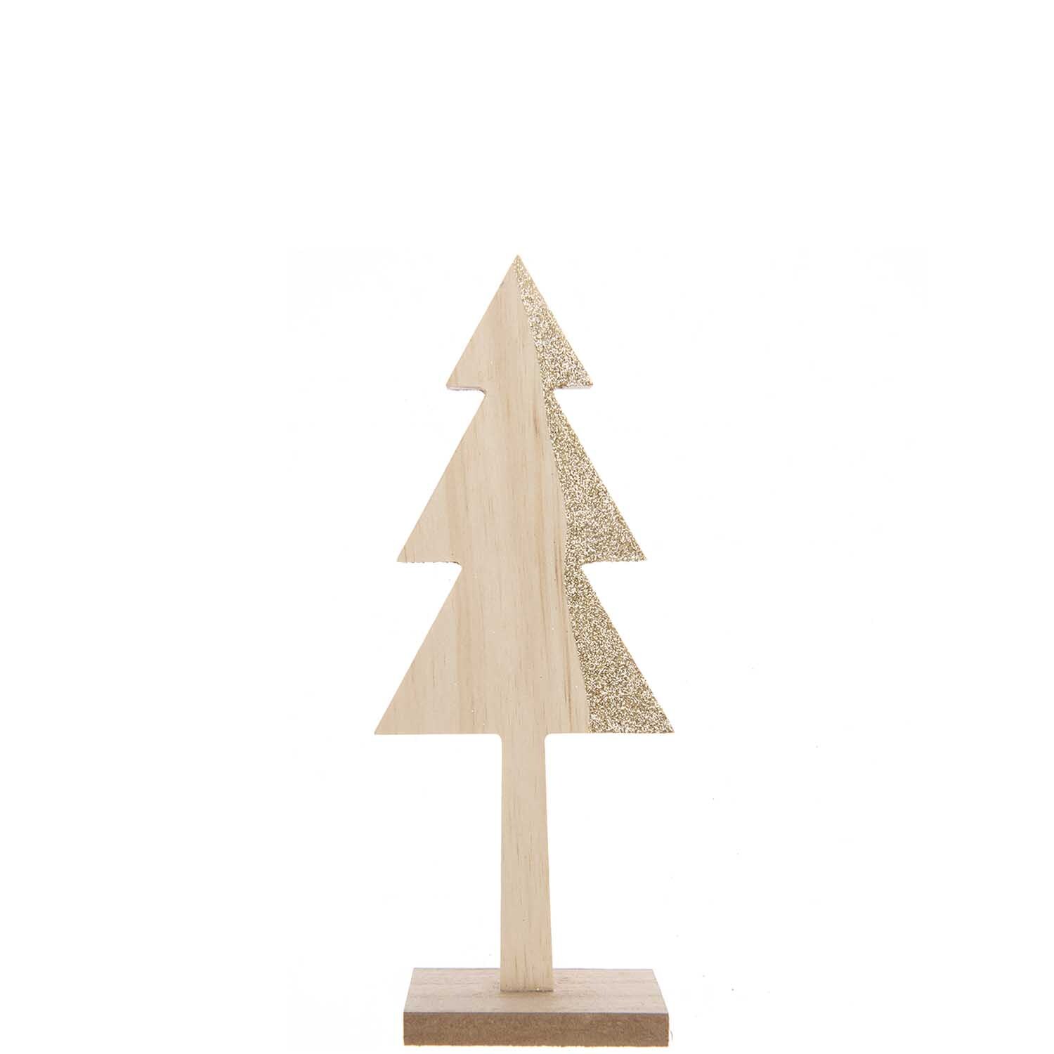 Holztanne natur-gold Größe 16cm von Rico Design Holztanne natur-gold von Rico Design: Dekorative Holzfigur in Tannenform mit goldenen Akzenten.