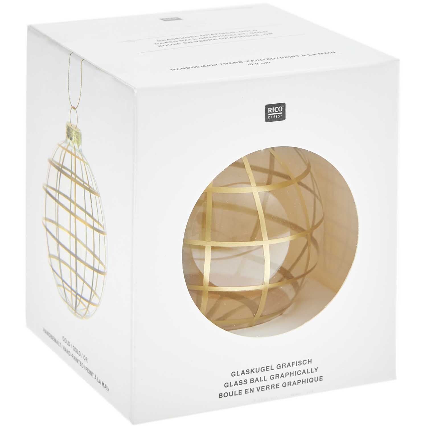 Glaskugel Baumschmuck grafisch gold Ø 8cm von Rico Design