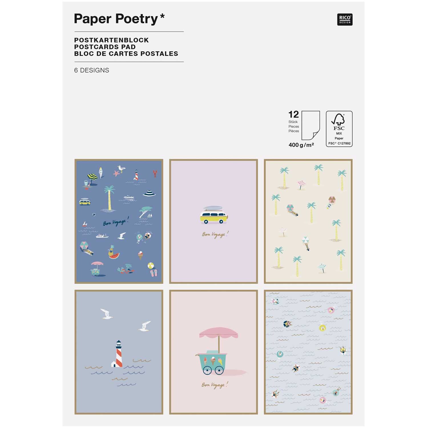 Paper Poetry Postkartenblock Maritim 12 Stück von Rico Design Paper Poetry Postkartenblock Maritim mit 12 Karten von Rico Design, zeigt maritime Motive wie Leuchttürme und Boote.